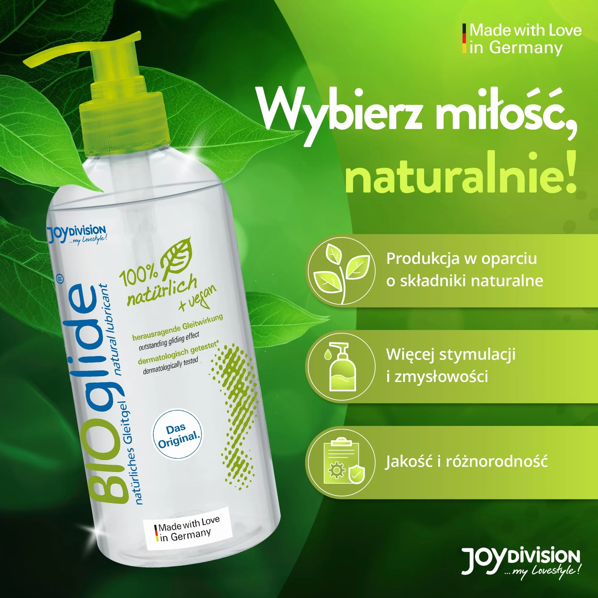 JOYDIVISION Oryginalny BIOglide lubrykant neutralny 500ml I 100% naturalny wegański lubrykant na bazie wody I Bio lubrykant odpowiedni dla prezerwatyw lateksowych I Lubrykacja na bazie wody