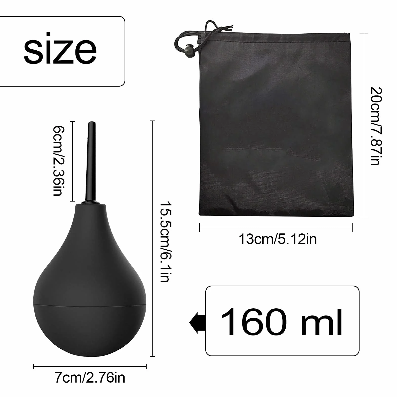 TSHAOUN Bulb Douche silikonowa cienka dysza 160 ml czarna 15,5 x 7 cm