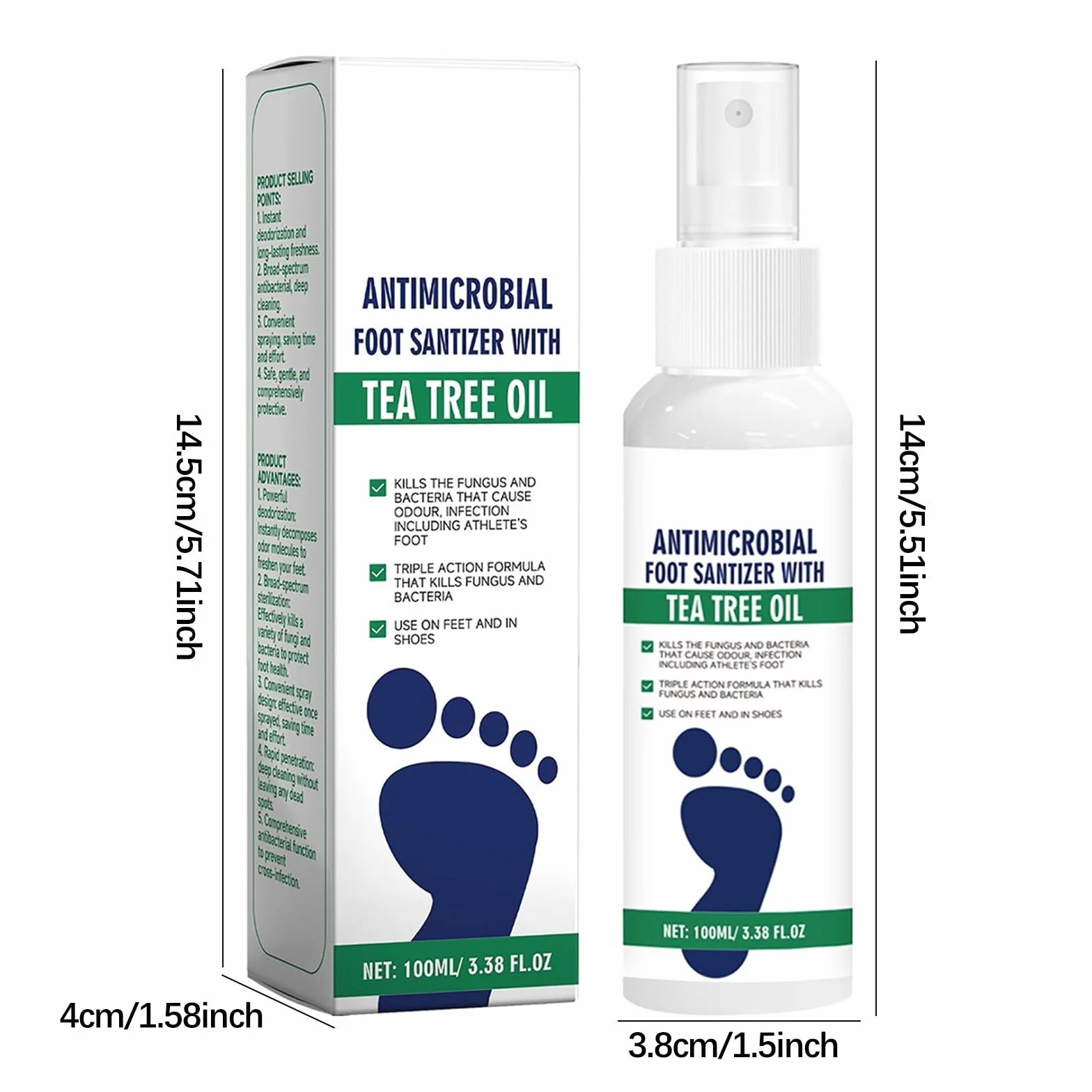 2 szt. Olejek do pielęgnacji stóp do herbaty, naturalny olejek z drzewa herbacianego i aloesowy spray do stóp, serum do pielęgnacji stóp i paznokci, szybkie suszenie i przyjazne dla podróży