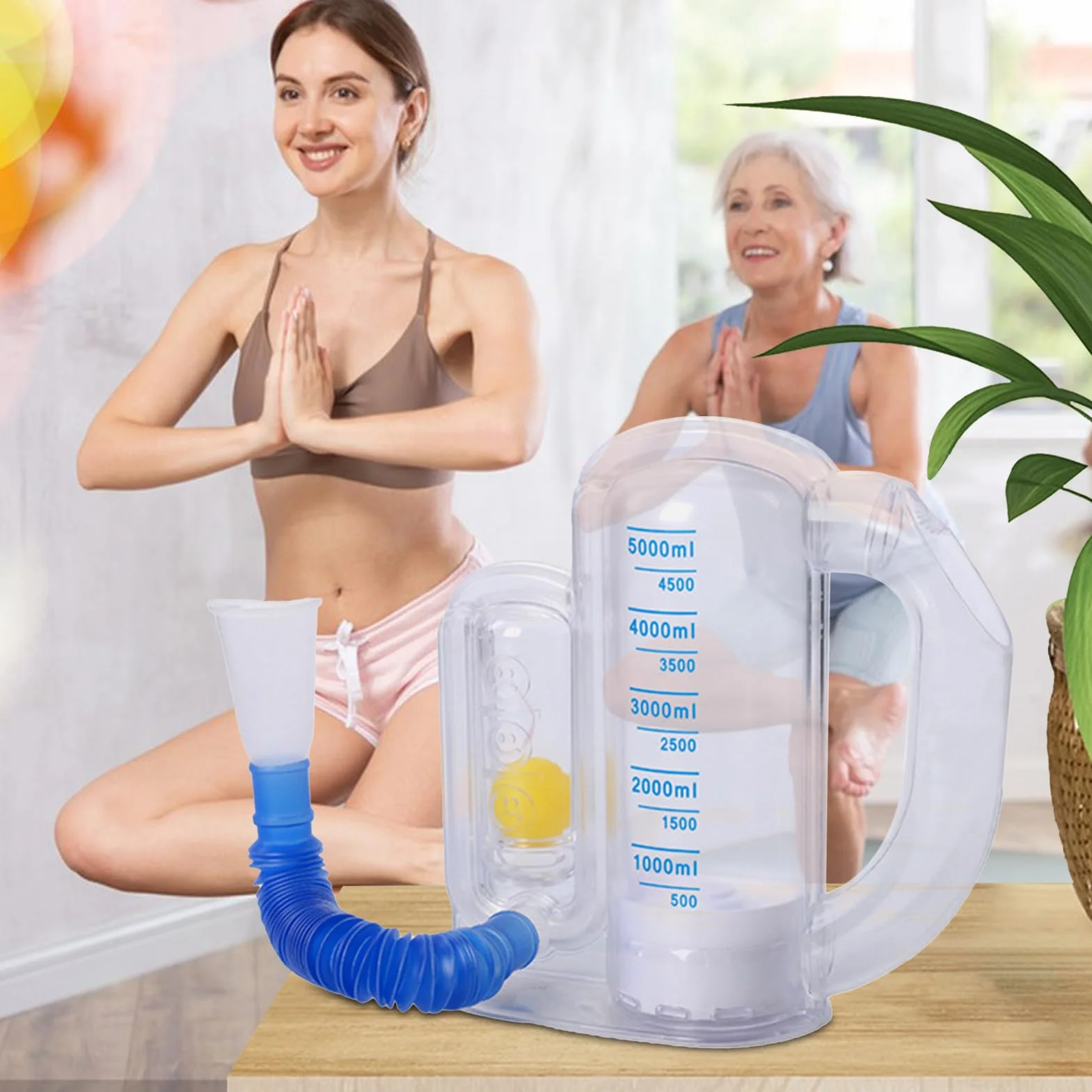 Incentive Spirometer Adult, trener płuc ze wskaźnikiem przepływu powietrza, 5000 ml, trenażer oddychania dla mężczyzn, kobiet, seniorów, przenośny przyrząd do oddechu, domowa rekonwalescencja, 19 x 15