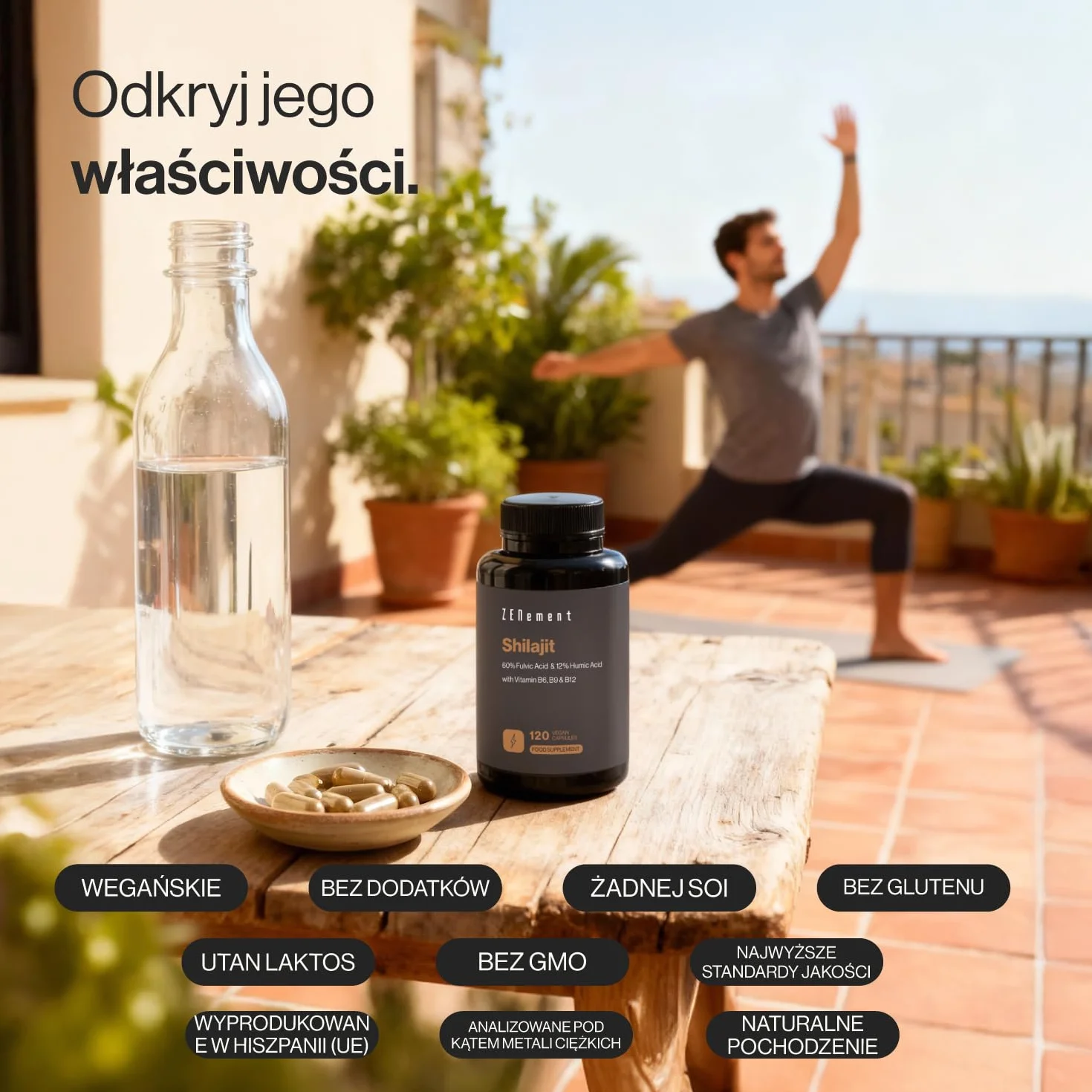 Czysty Shilajit z Himalajów 1300 mg 60% Kwas Fulwowy 12% Humusowy Wit. B6 B9 B12 120 Kapsułek Wegańskich Zenement