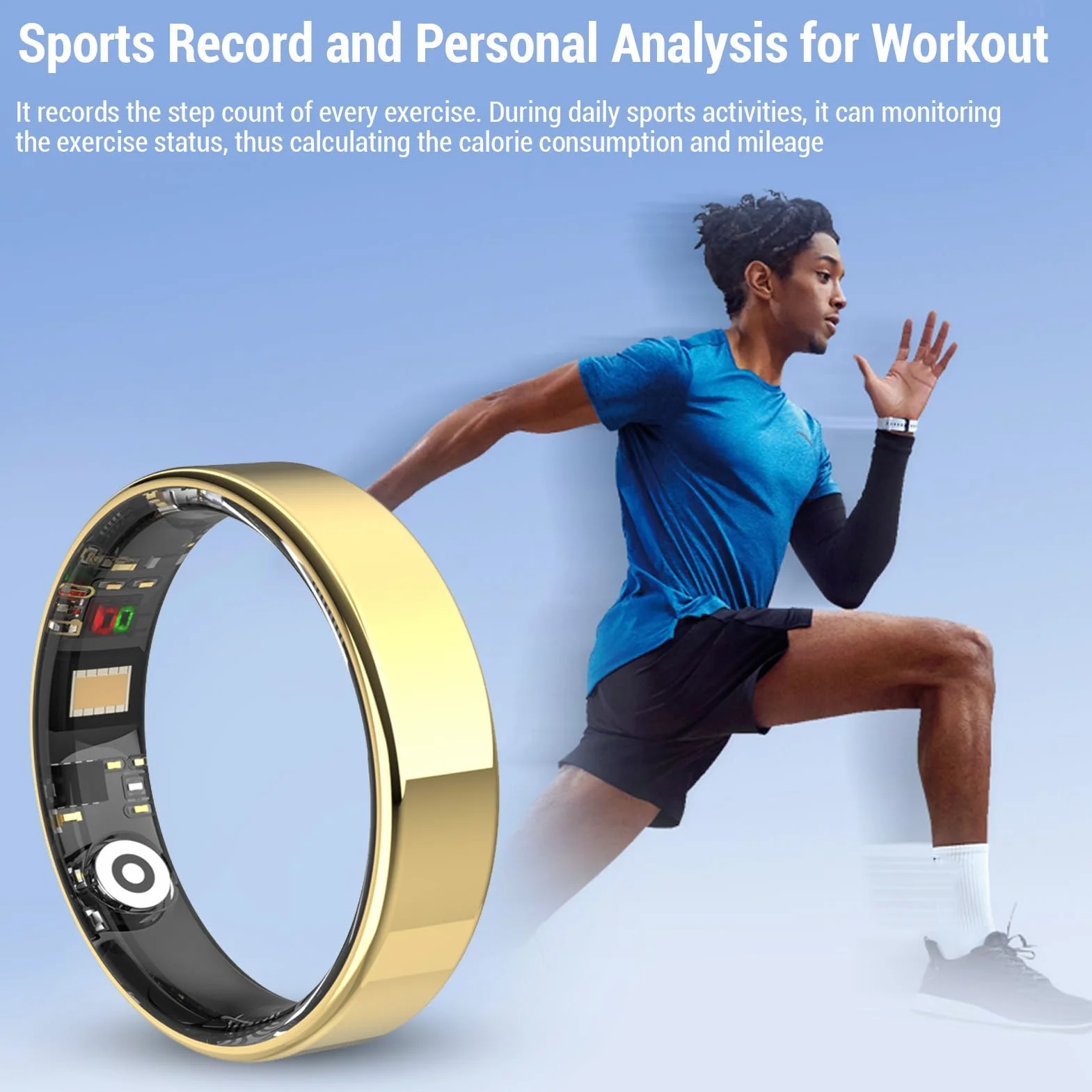 XUMIUZIY Inteligentny pierścień Fitness Wodoodporny 50m Krokomierz 21,6mm 67,8mm