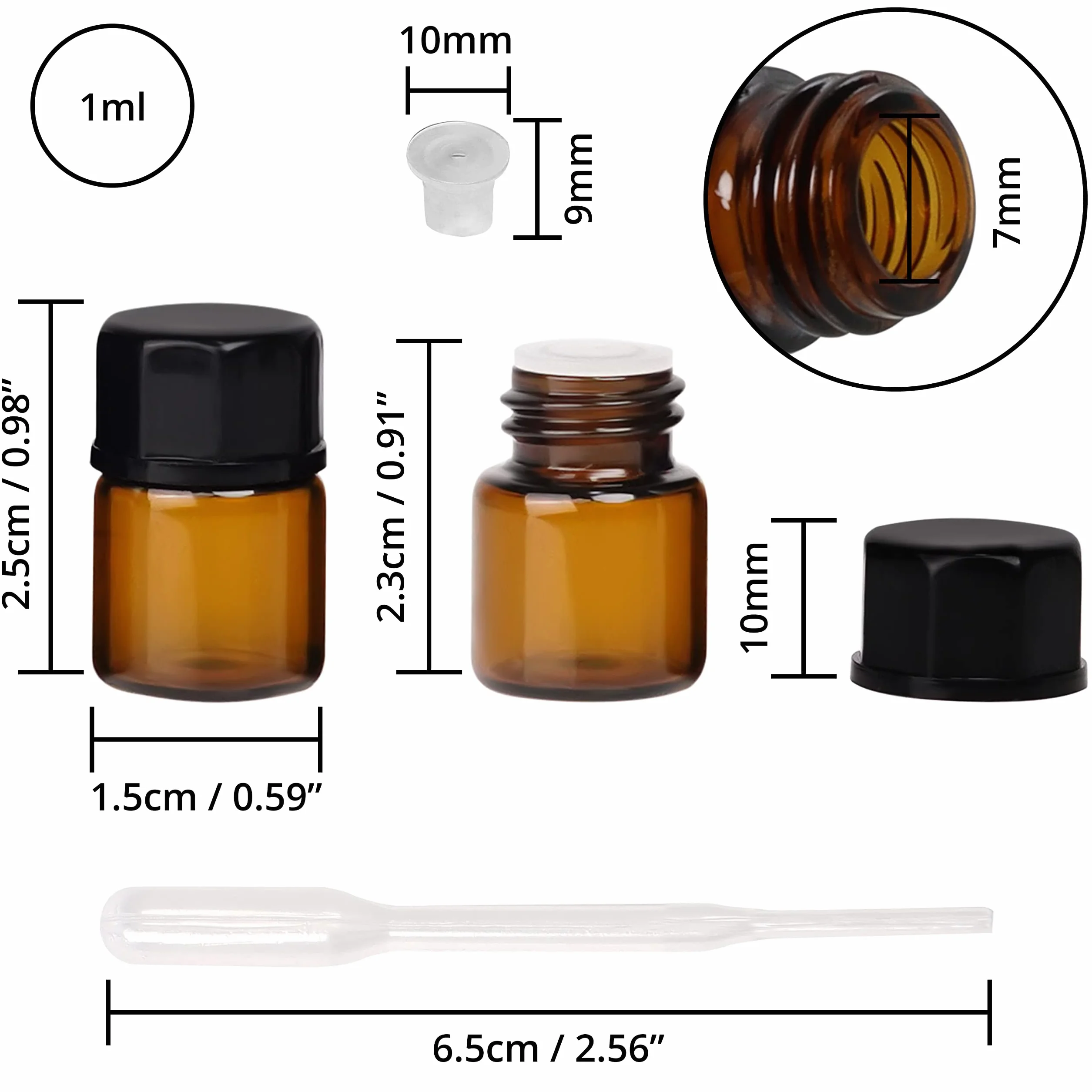 BELLE VOUS butelki na próbki olejków eterycznych 1 ml szkło bursztynowe z zakraplaczami