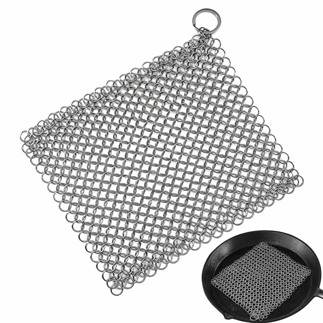 Voarge Żeliwny środek do czyszczenia 17,5 x 17,5 cm stal nierdzewna szczotka do czyszczenia łańcuchów
