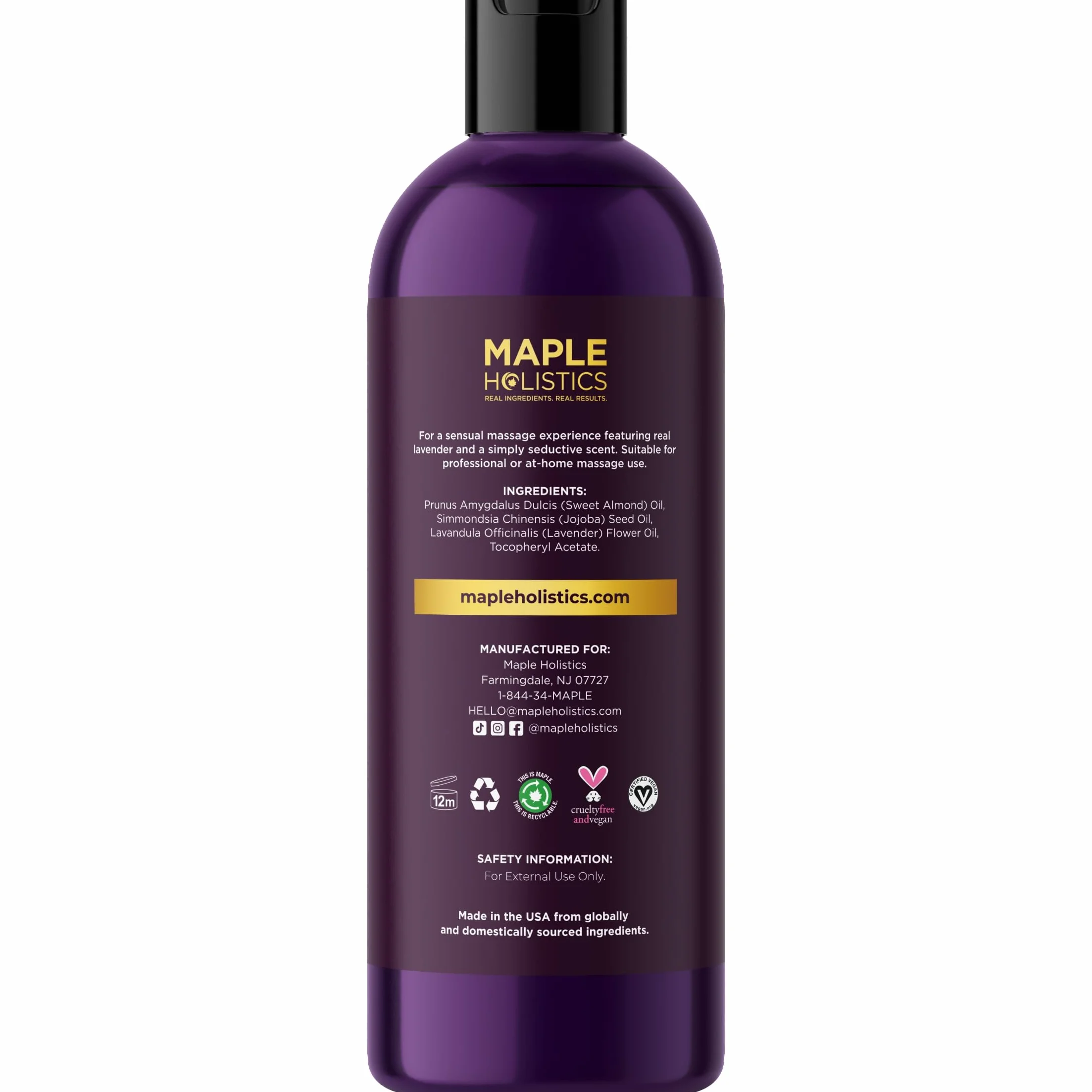 maple holistics Zmysłowy olejek do masażu z czystym olejkiem lawendowym, relaksacyjny olejek z migdałów i jojoba, dla kobiet i mężczyzn, 100% naturalna, hipoalergiczna terapia skóry, USA