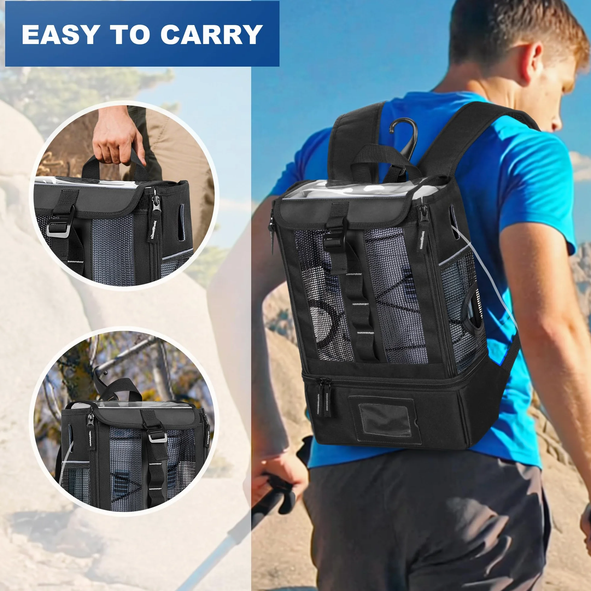 Trunab Plecak do przenośnego koncentratora tlenu, torba transportowa do POC kompatybilna z Inogen One, Caire Freestyle Comfort i Oxygo, czarny