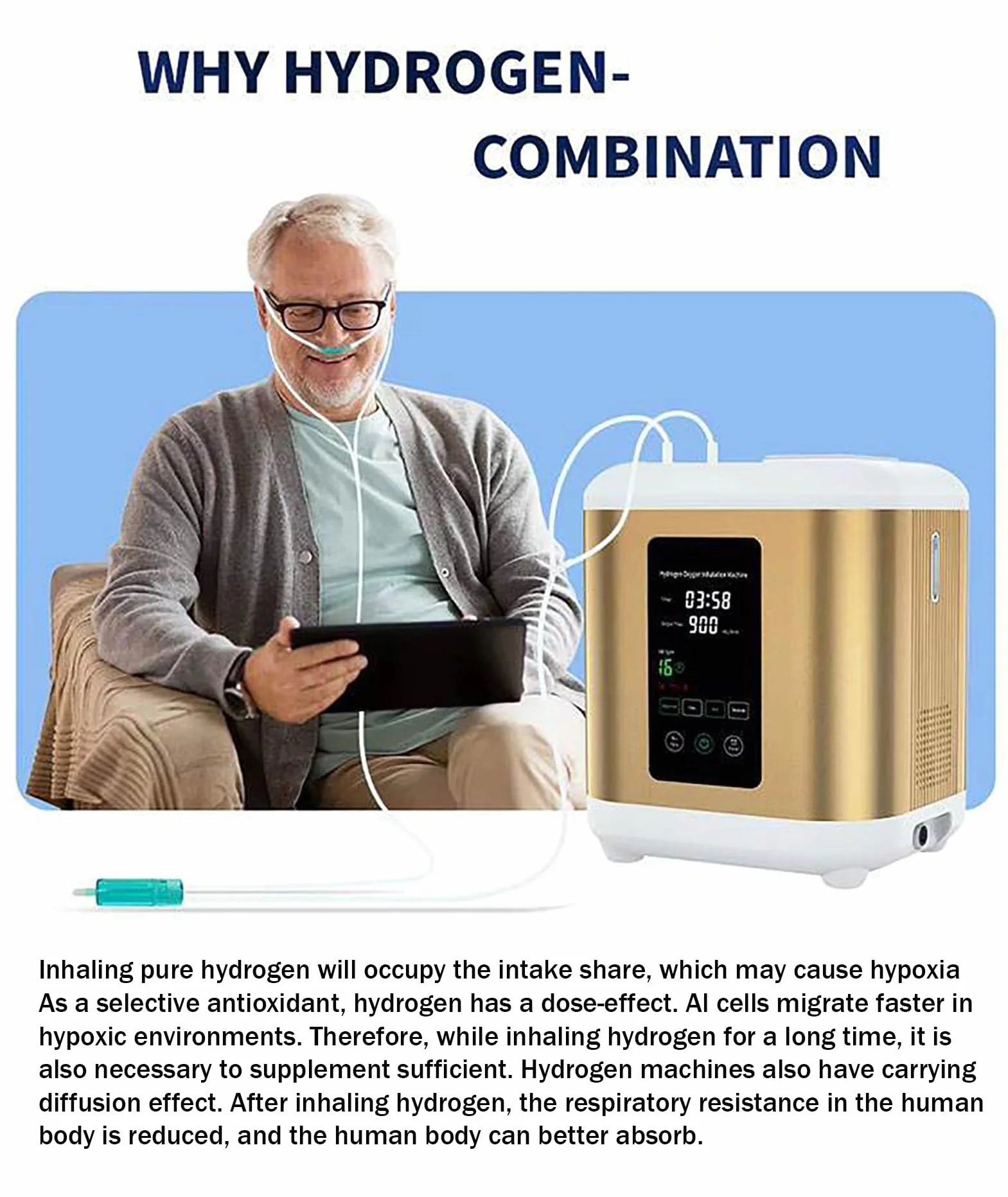 Przenośny inhalator wodorowy 2 w 1 Gold 600ml/min z separacją i funkcją pulsacyjną