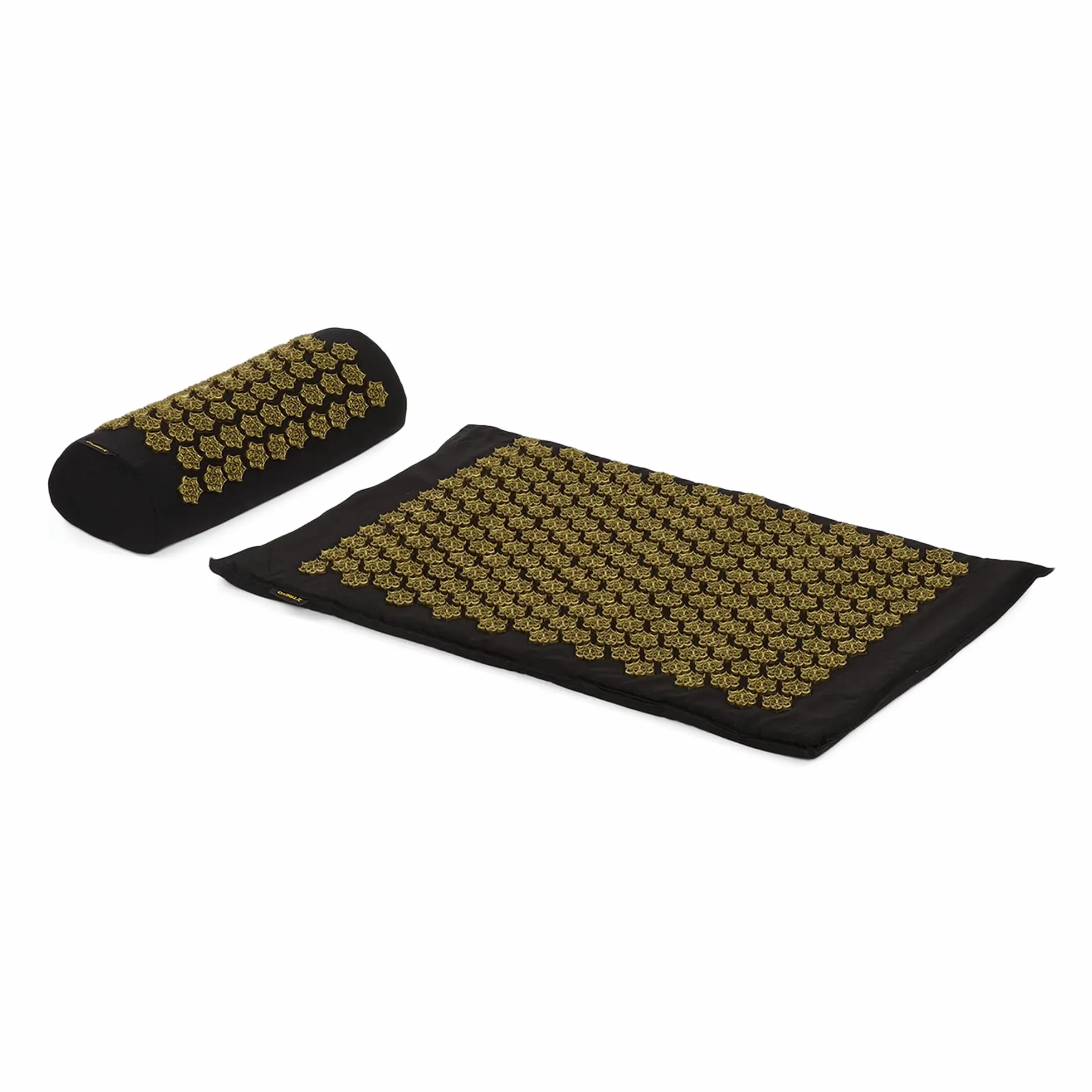 XTREXO Mata do akupresury z poduszką 38 x 15 x 10 cm, czarna, wymiary maty 68 x 44 x 2 cm, z bawełny i gąbki 18D, kolce HIPS redukują napięcia, wspomaga sen