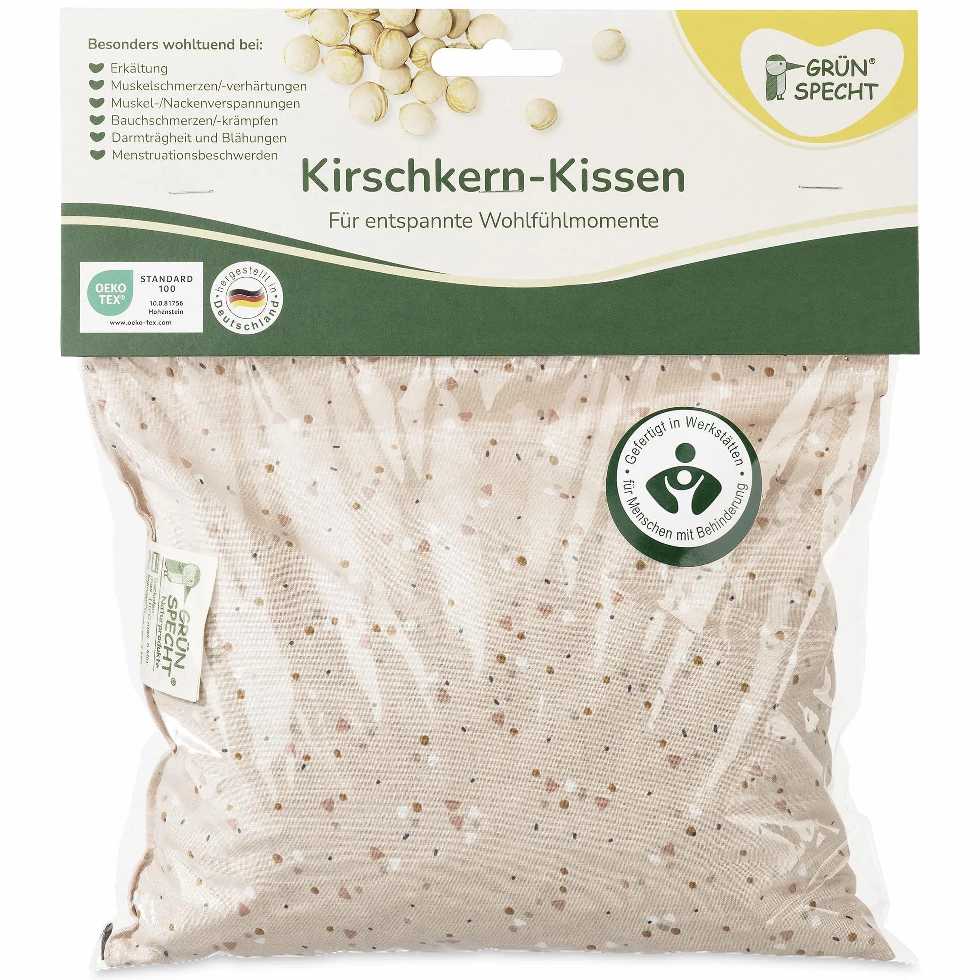 GRÜNSPECHT Poduszka rozgrzewająca na kark, brzuch i plecy, poszewka ze 100% bawełny, do kuchenki mikrofalowej i piekarnika, trójkąty Frosty zielona (110-V7)