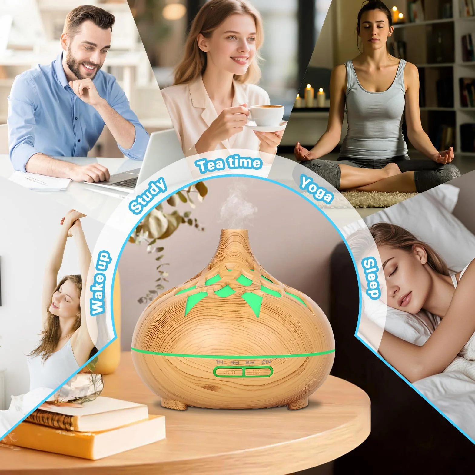 Dyfuzor zapachowy 550 ml, nawilżacz powietrza do sypialni, dyfuzor aromaterapeutyczny z pilotem, 4 ustawienia timera, 7 kolorów LED, funkcja automatycznego wyłączania, do dużych pomieszczeń