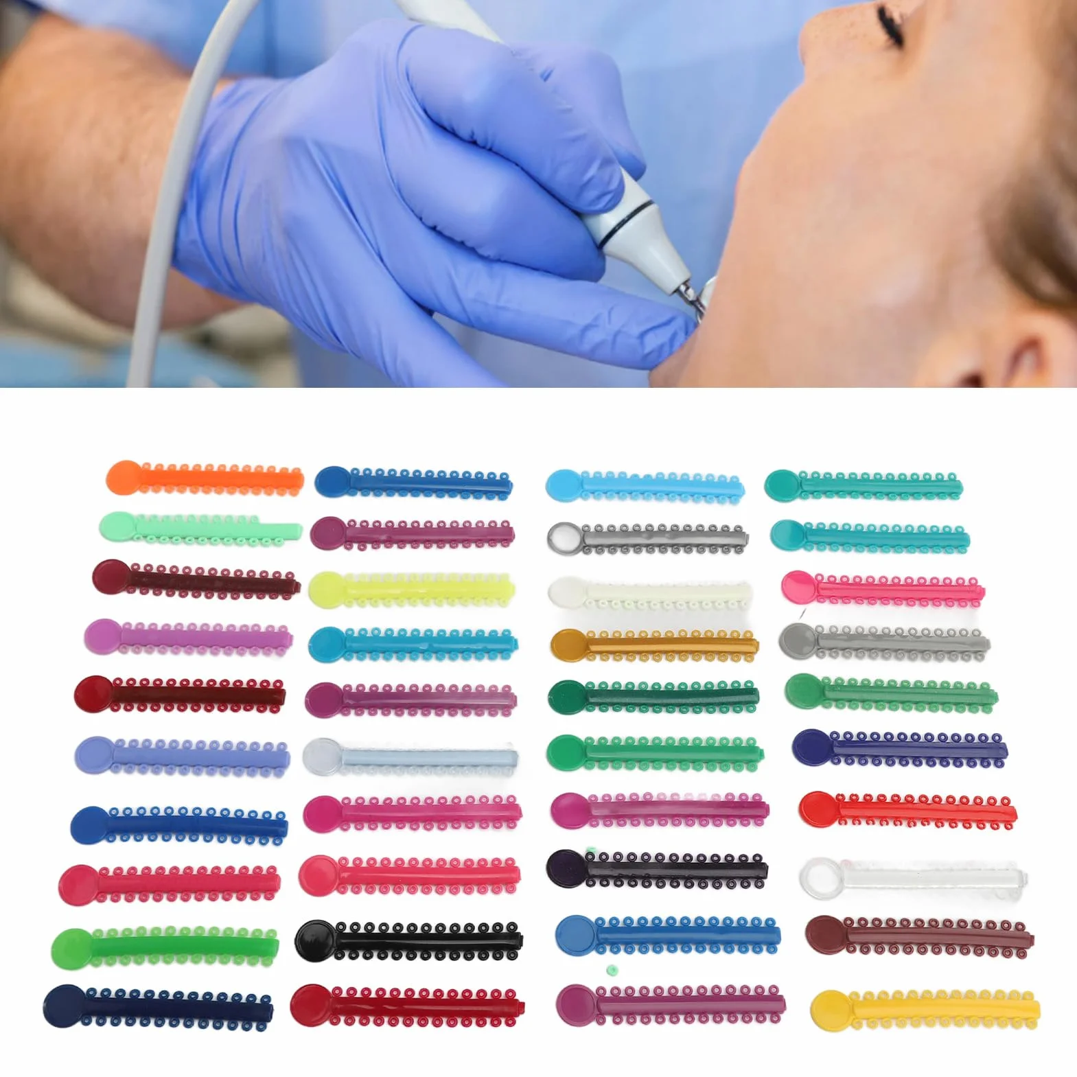 Ortodontyczne gumki, ortodontyczne gumki ligaturowe, 40 sztuk dentystycznych ortodontycznych ligatur, kolorowe zęby ortodontyczne gumki ligaturowe pierścieniowe do aparatów ortodontycznych