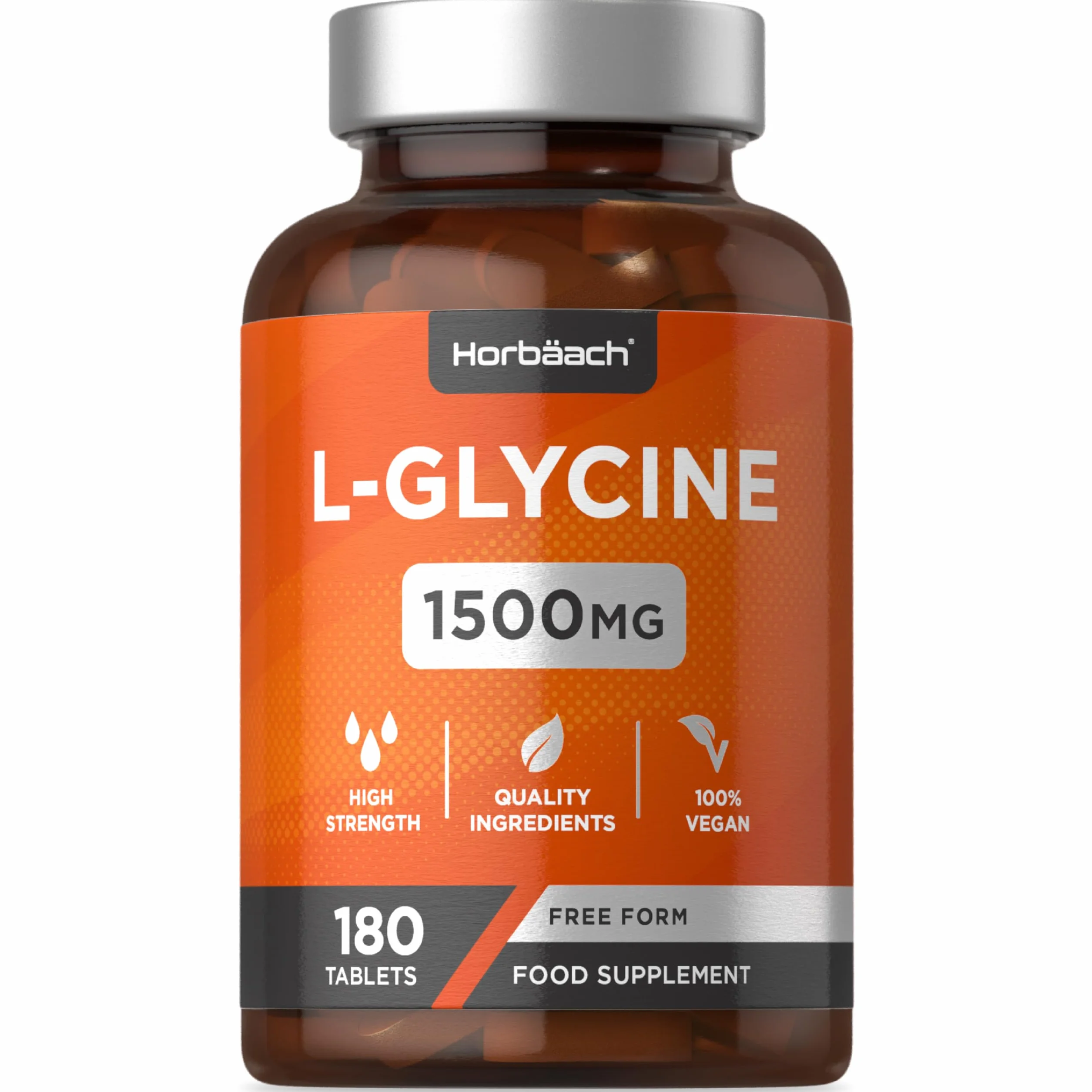 L-Glicyna 1500 mg | Wysokiej Mocy Aminokwas | 180 Tabletek | 100% Wegański Suplement Diety | marki Horbaach