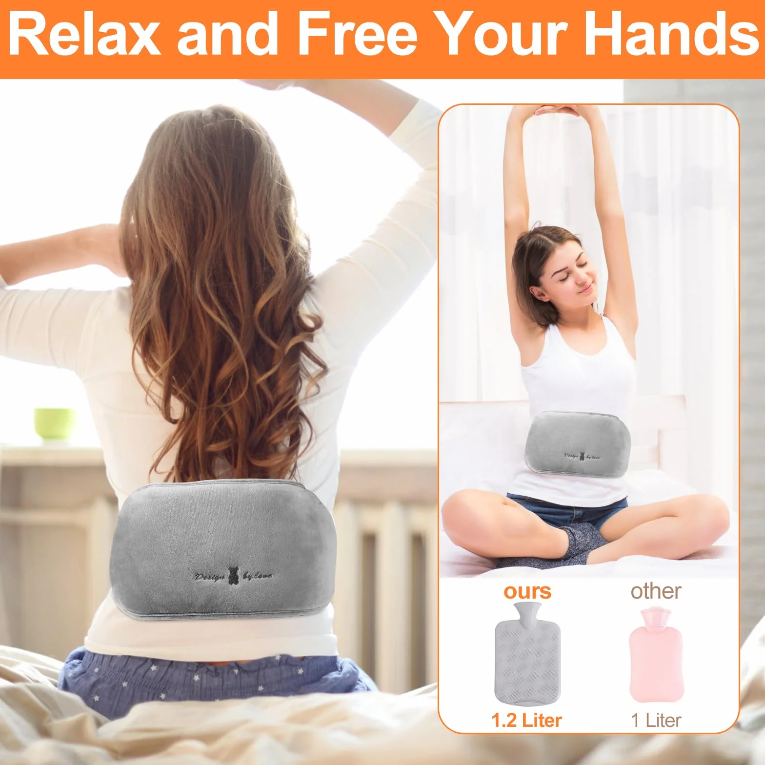 Pasek do termoforu, 1,2 l, termofor z gumy z miękkim obiciem w talii, 3 w 1, pasek do termoforu, na kark, ramiona, plecy, nogi, ogrzewanie talii, butelka Hot Water Bottle do łagodzenia bólu
