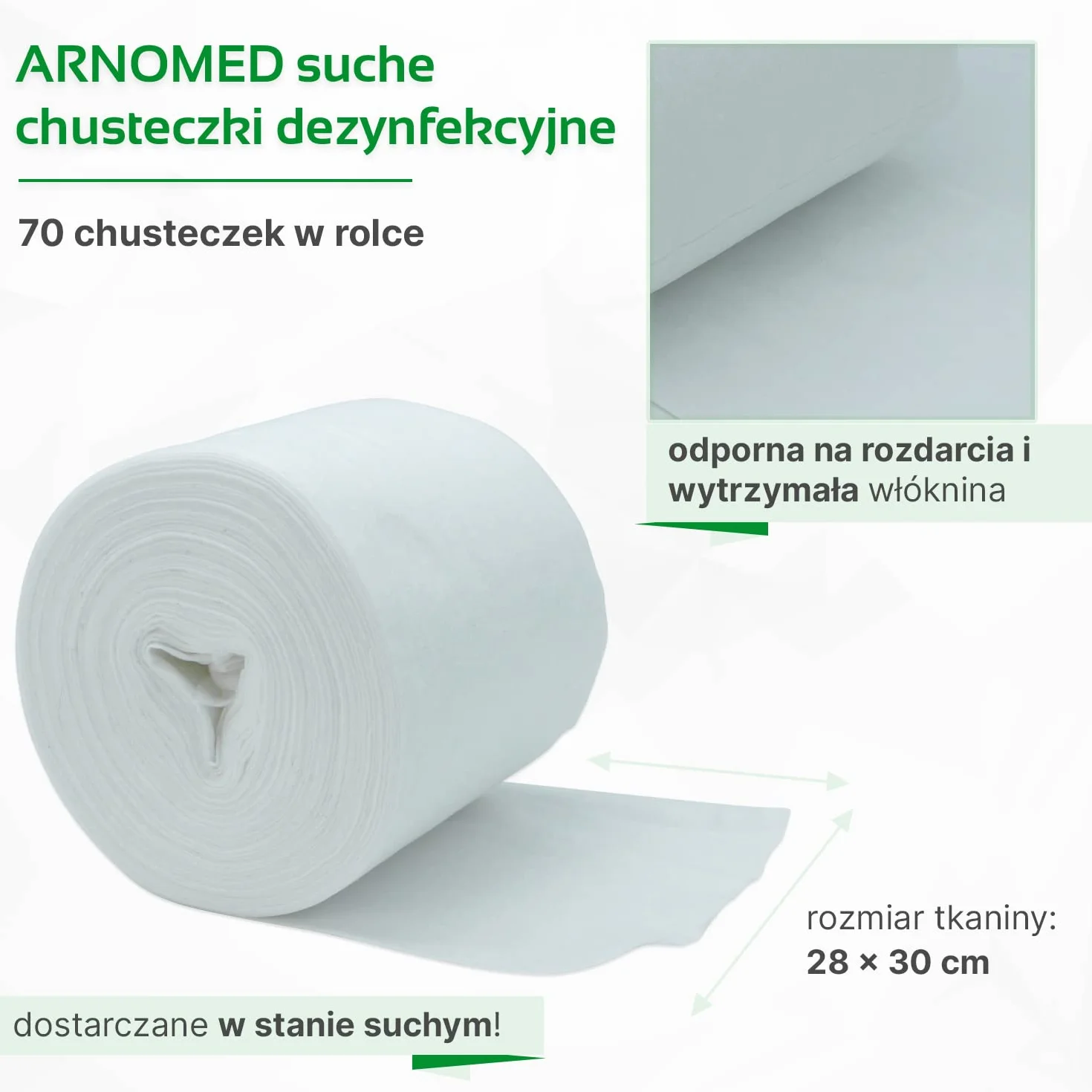ARNOMED suche chusteczki dezynfekcyjne 70 arkuszy w rolce z włókniny