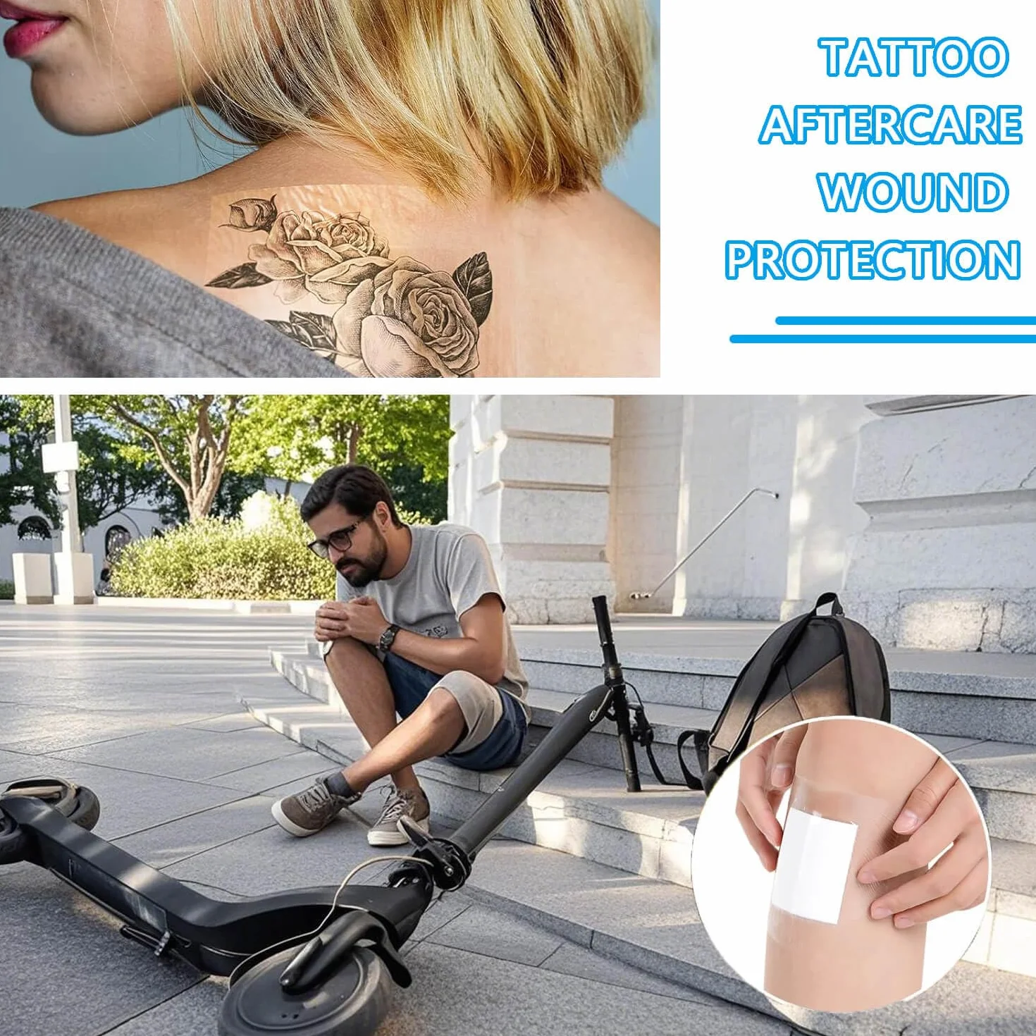 Tattoo Second Skin 15cm*5m Second Skin(With Scissors) Waterproof Bandage 丨Second Skin Tattoo Cover,Clear Plaster for Tattoo for Wrists, Shoulders, Arms, Wound Dressing, Protective Shield