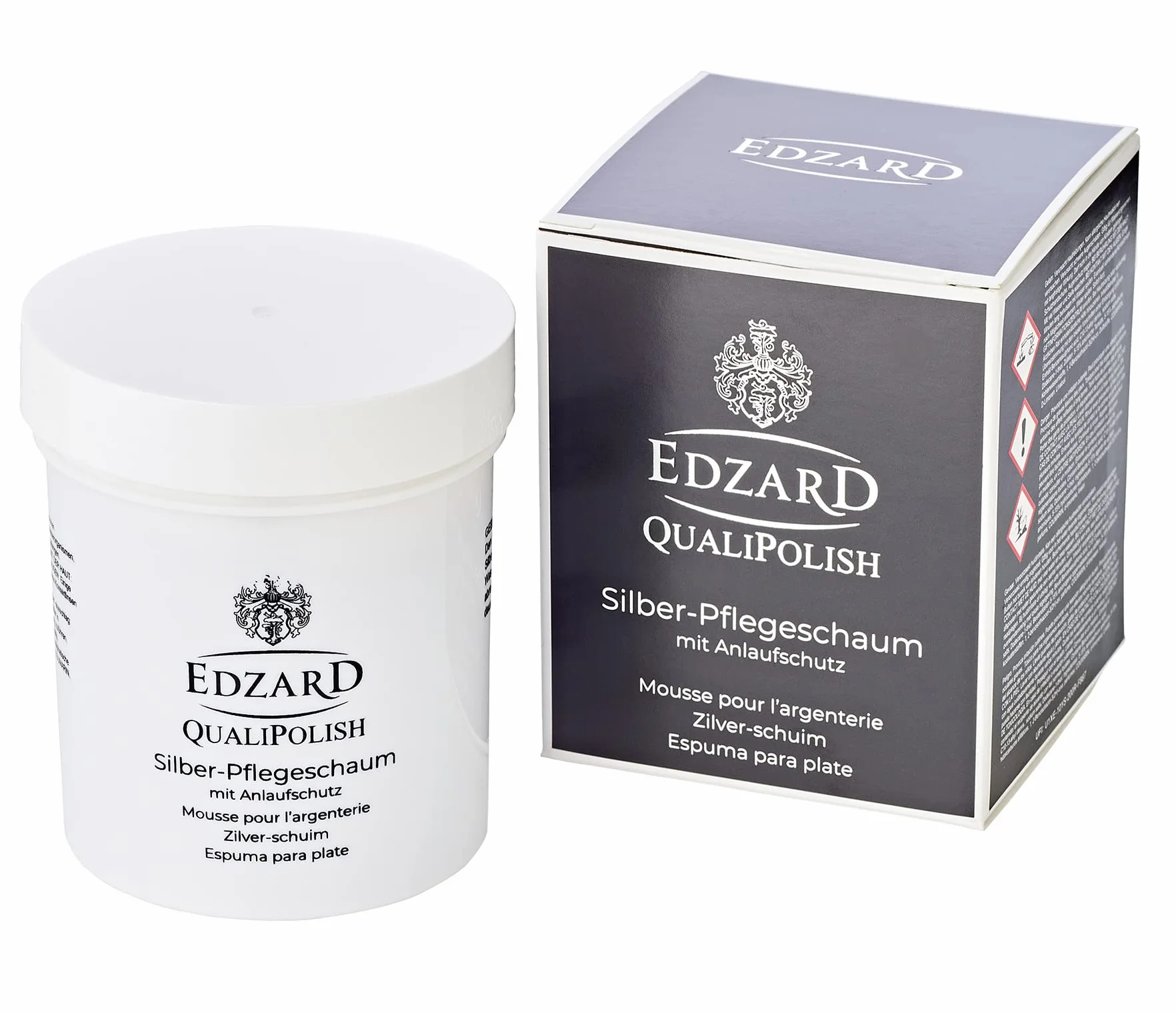 EDZARD QualiPolish® srebrna pianka pielęgnacyjna (200 g) do czyszczenia biżuterii, monet i sztućców z mosiądzu, srebra i złota – środek czyszczący, politura do pielęgnacji – srebrna kąpiel do