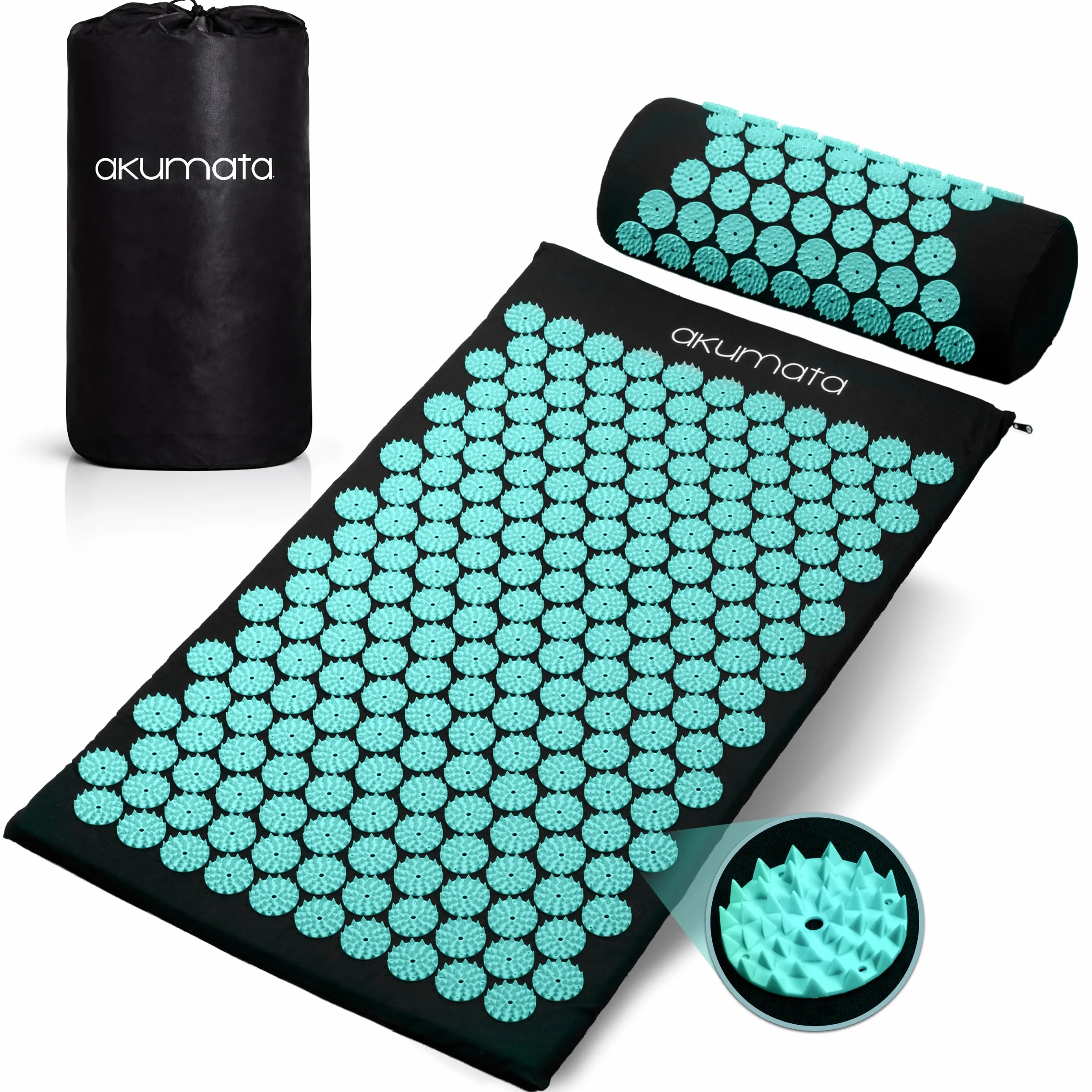 Acupressure Mat and Pillow Set Regular Size Massage Mat for Lower Back Pain Relief Neck Pain Relief Deep Relaxation Acupuncture Black Mint