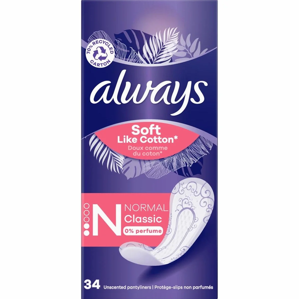 Always Dailies Soft Like Cottonl Normala Podpaski Higieniczne,34.0 Sztuk