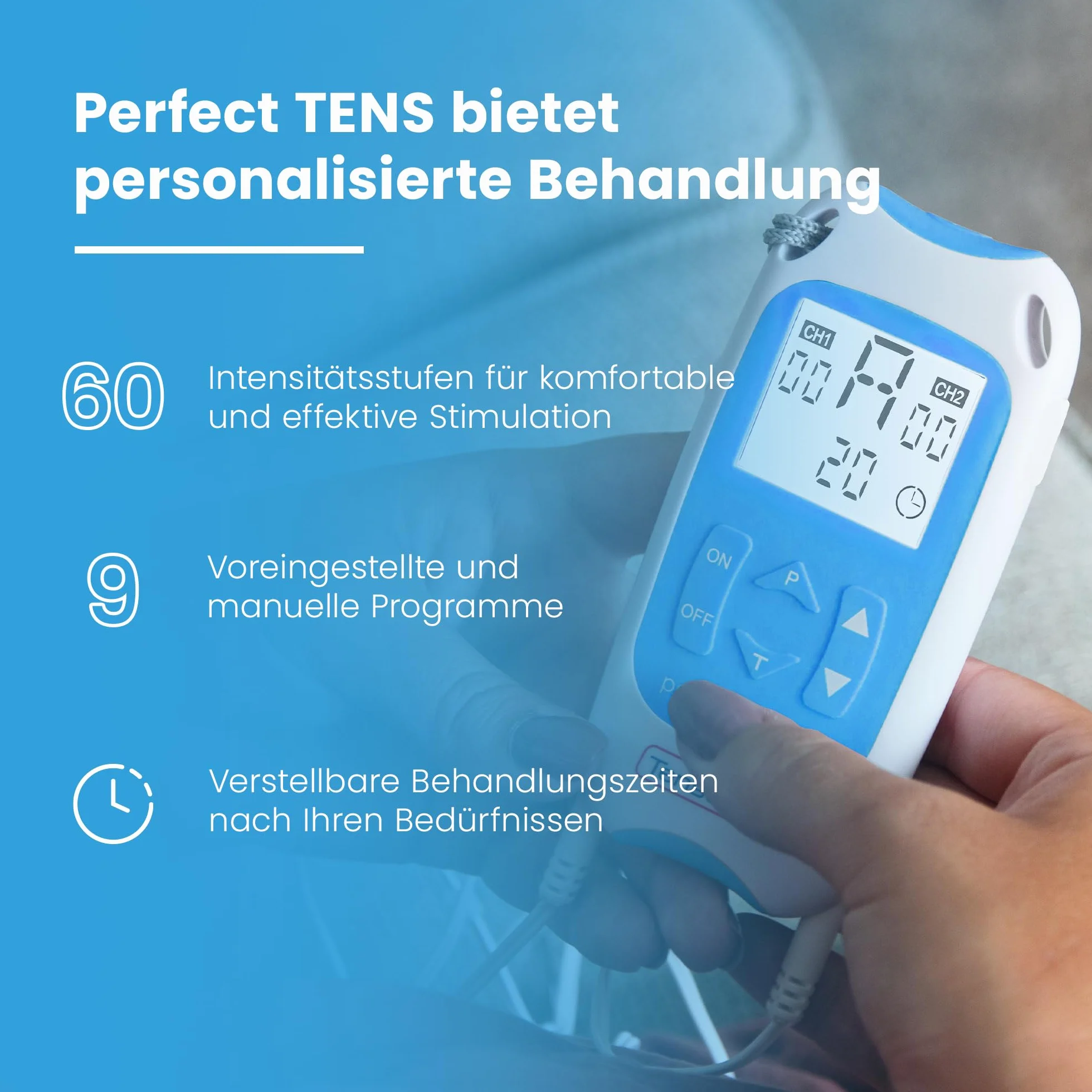 TensCare Perfect Tens – elektrostymulator TENS do łagodzenia bólu, 2 kanały, elektryczna stymulacja nerwów