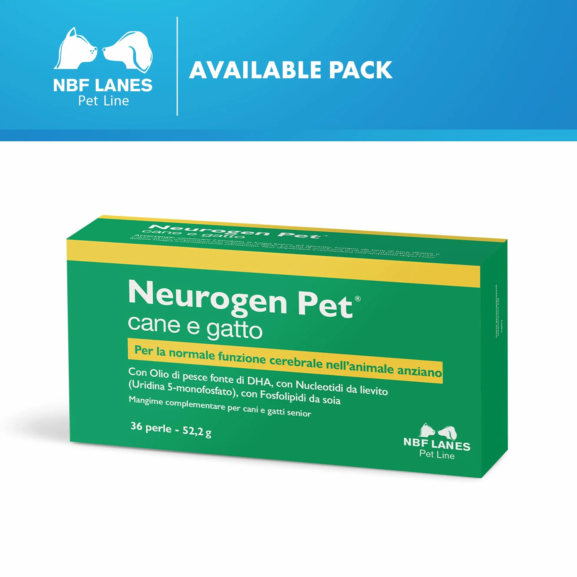 NBF Lanes | Neurogen Pet dla psa i kota, 36 smacznych kapsułek, wspomaga prawidłowe funkcjonowanie mózgu u starszych zwierząt, psy i koty seniorzy