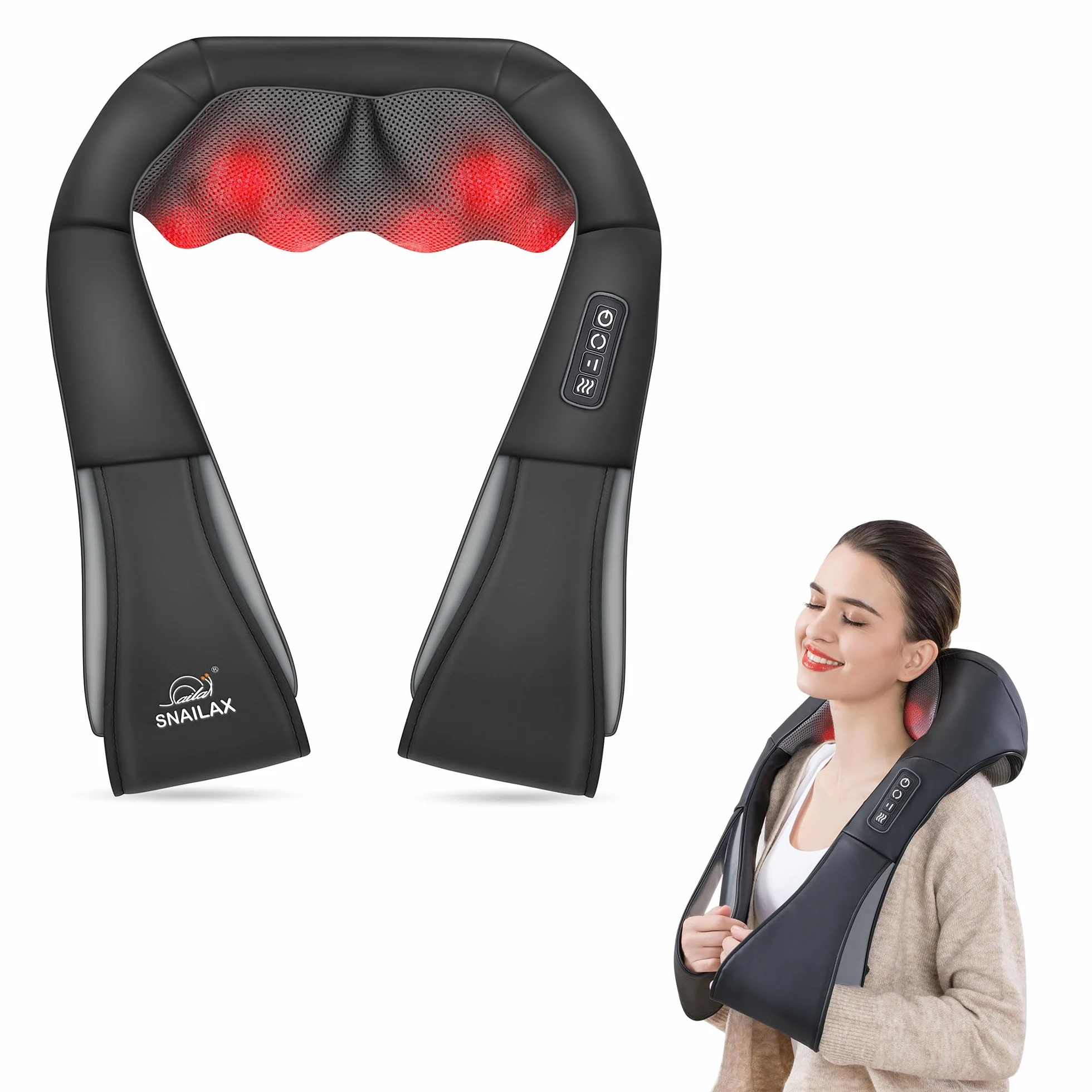 Snailax Shiatsu Masażer Karku Z Wysoką Temperaturą, Obracany O 4D, Masażer Szyi I Ramion, Z Ciepłem, Prezent Dla Mamy, Taty, Poduszka Grzewcza Do Karku I Pleców