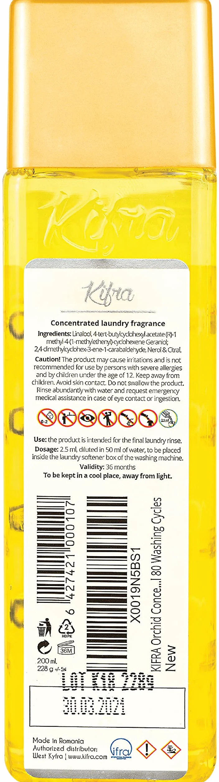 Kifra Orchid skoncentrowane perfumy do prania, 200 ml, 80 cykli prania, długotrwały zapach prania