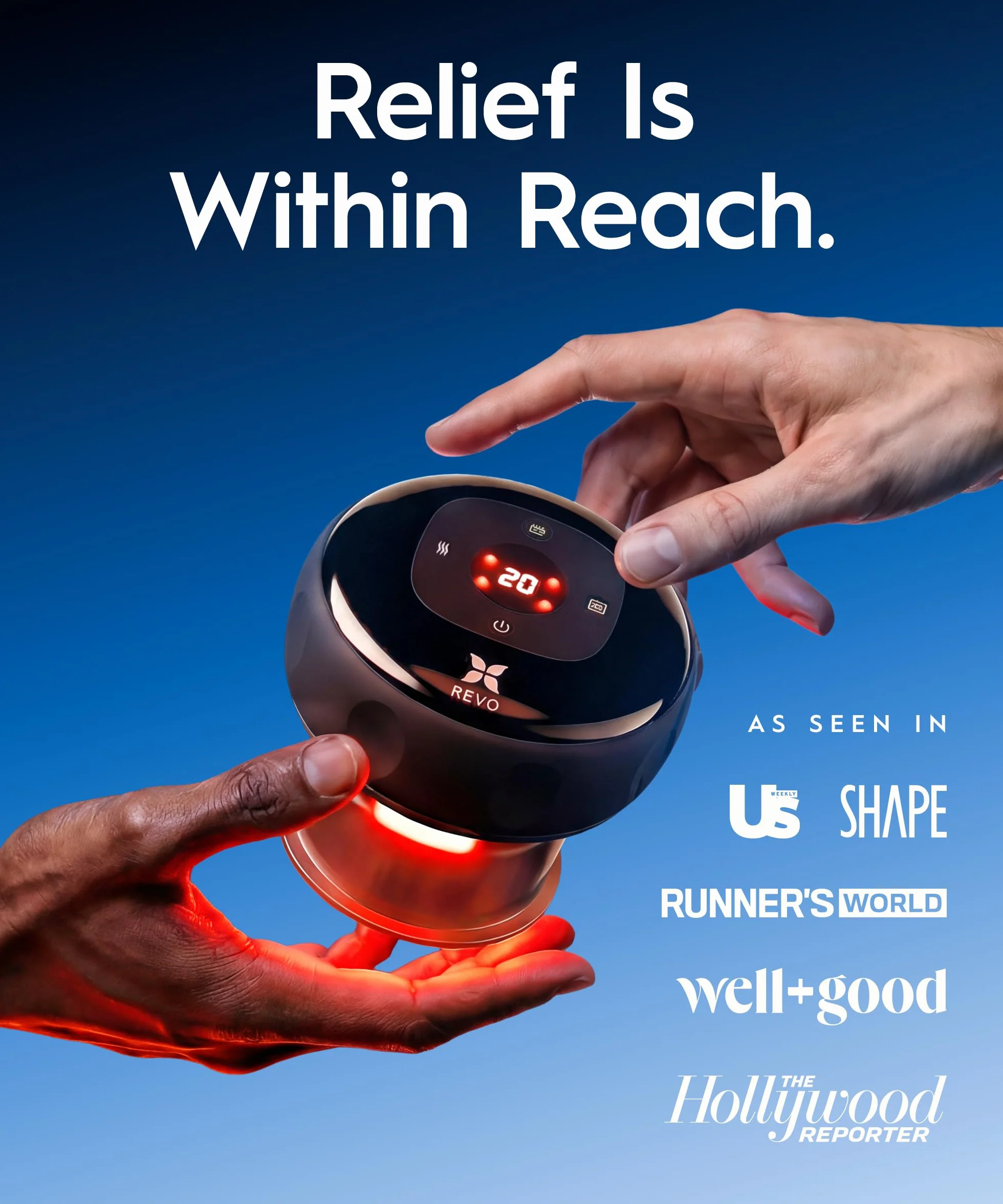 REVO oryginalny inteligentny masażer do terapii bańkami 4 w 1 z terapią światłem czerwonym do ukierunkowanej ulgi w bólu, węzłach, bólach mięśni, krążeniu i napiętej skórze, przenośny zestaw do baniek