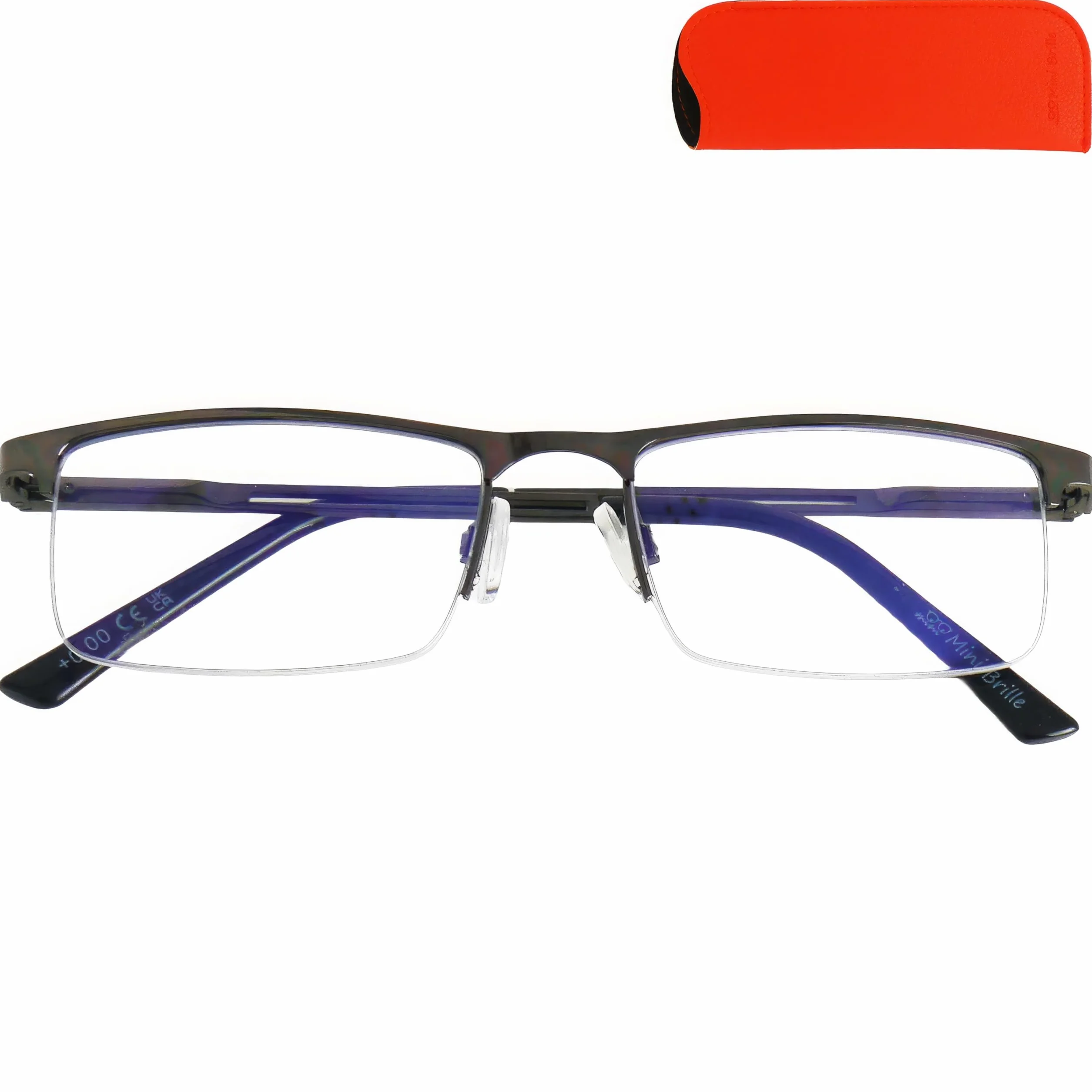 Gogle do czytania ze stopniowanymi półramkami z prostokątnymi soczewkami, ramka ze stali nierdzewnej, okulary do czytania dla mężczyzn i kobiet
