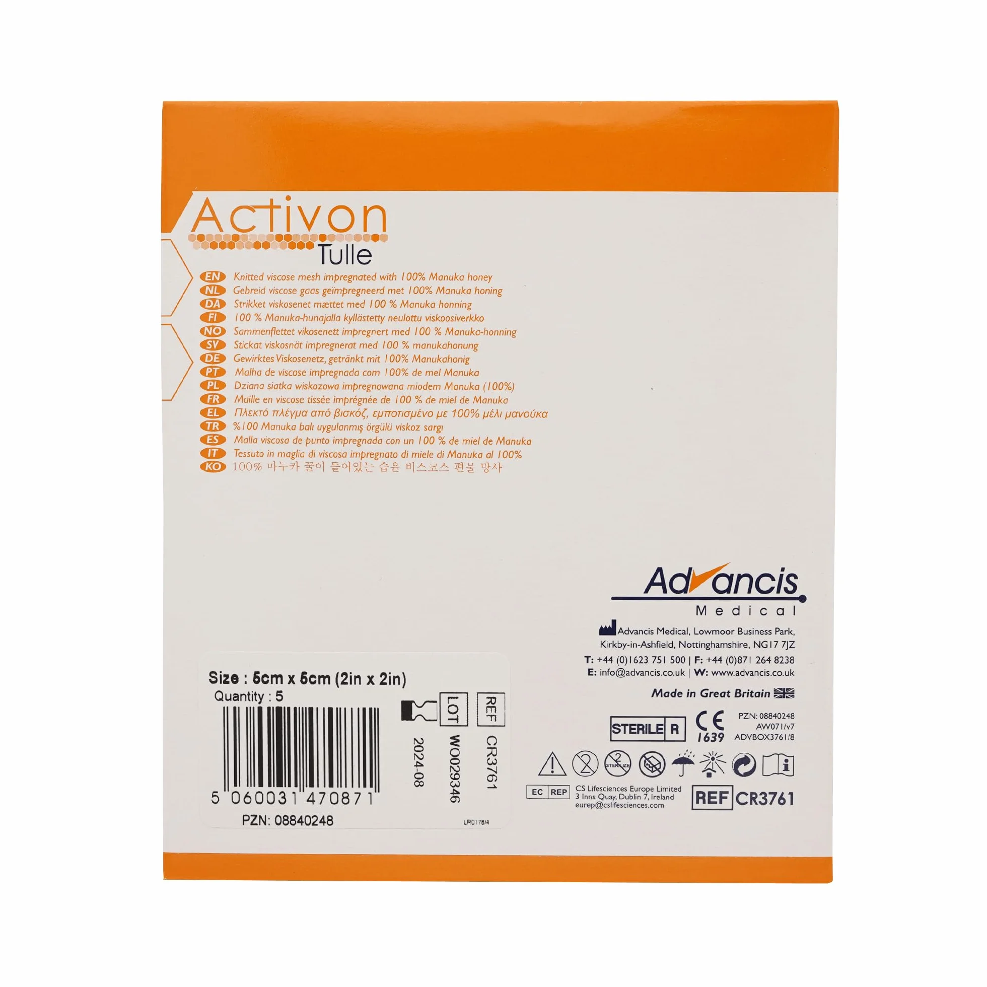 ACTIVON Tiul opatrunek z dzianiny wiskozowej z miodem manuka 5 cm x 5 cm 5 opatrunków