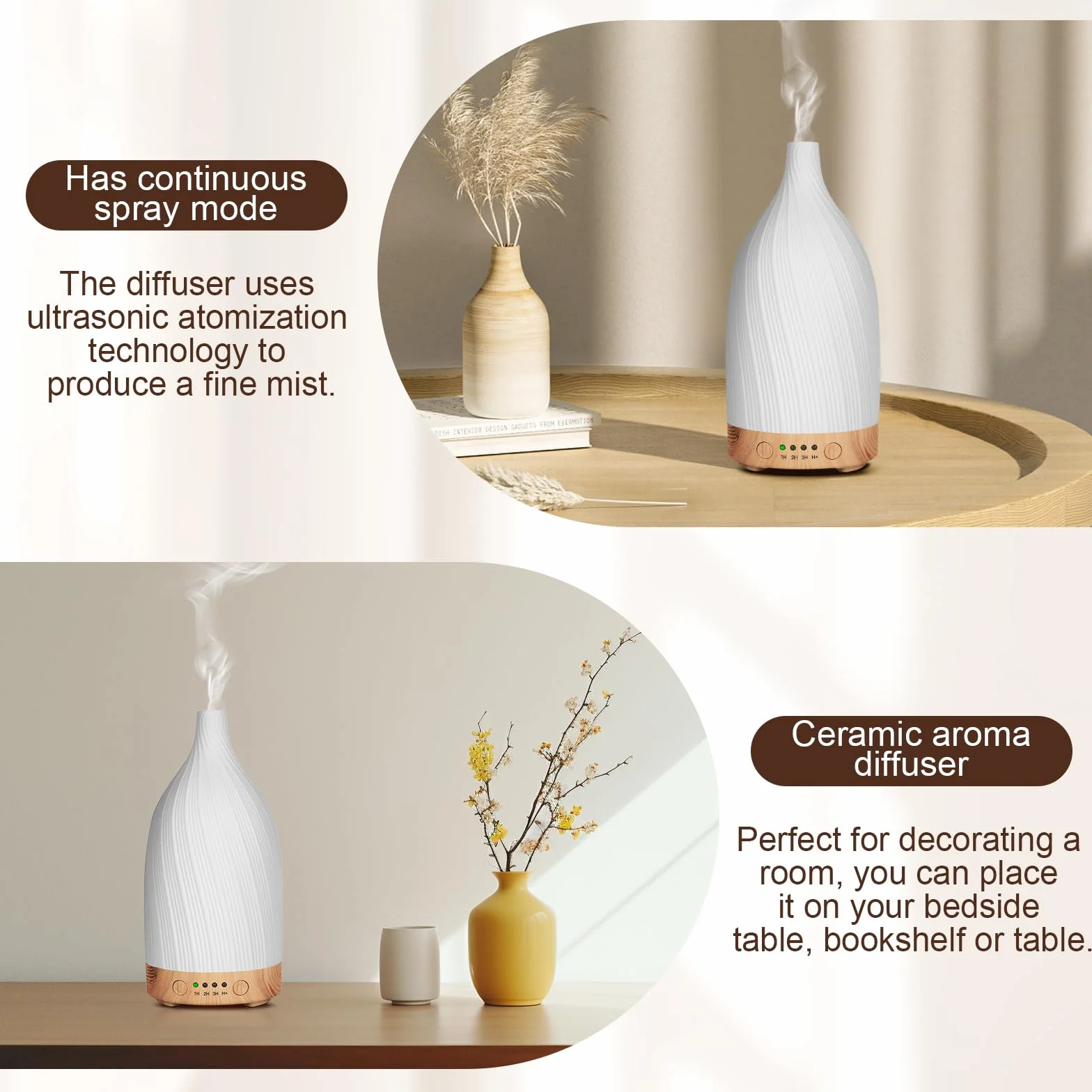 Dyfuzor zapachów GuKKK ceramiczny biały do olejków eterycznych z regulacją mgły LED 7 kolorów