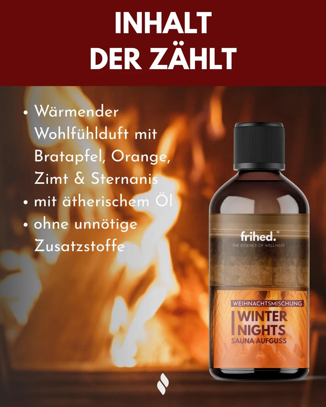 frihed.® Napar do sauny Winter Nights 100 ml – cynamon, anyż gwiazdkowy, olej z pieczonego jabłka – edycja limitowana