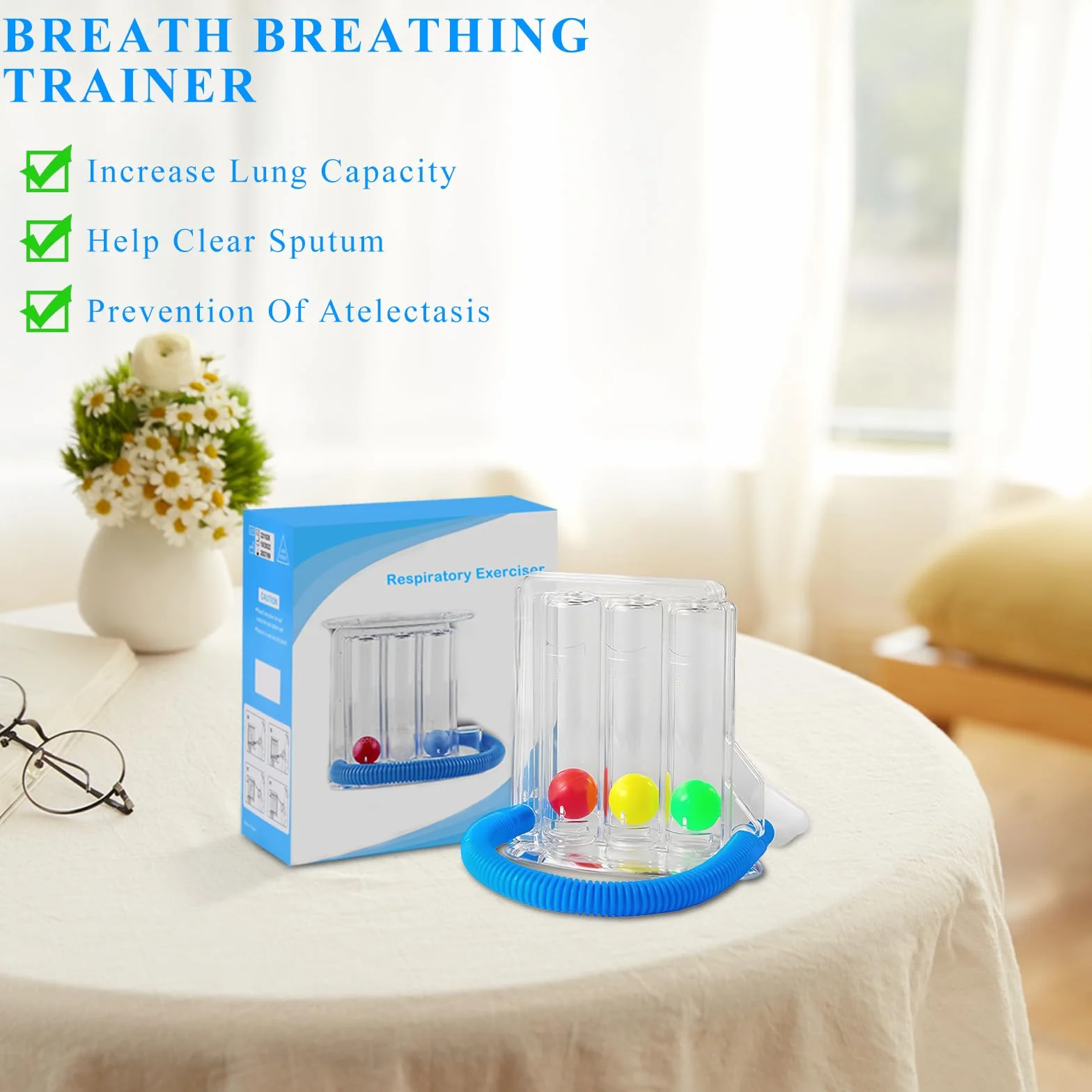 Ćwiczenia oddechowe dla płuc, ćwiczenia oddechowe, ćwiczenia oddechowe, ćwiczenia płuc, spirometr motywacyjny z 3 kulkami, system pomiaru oddechu