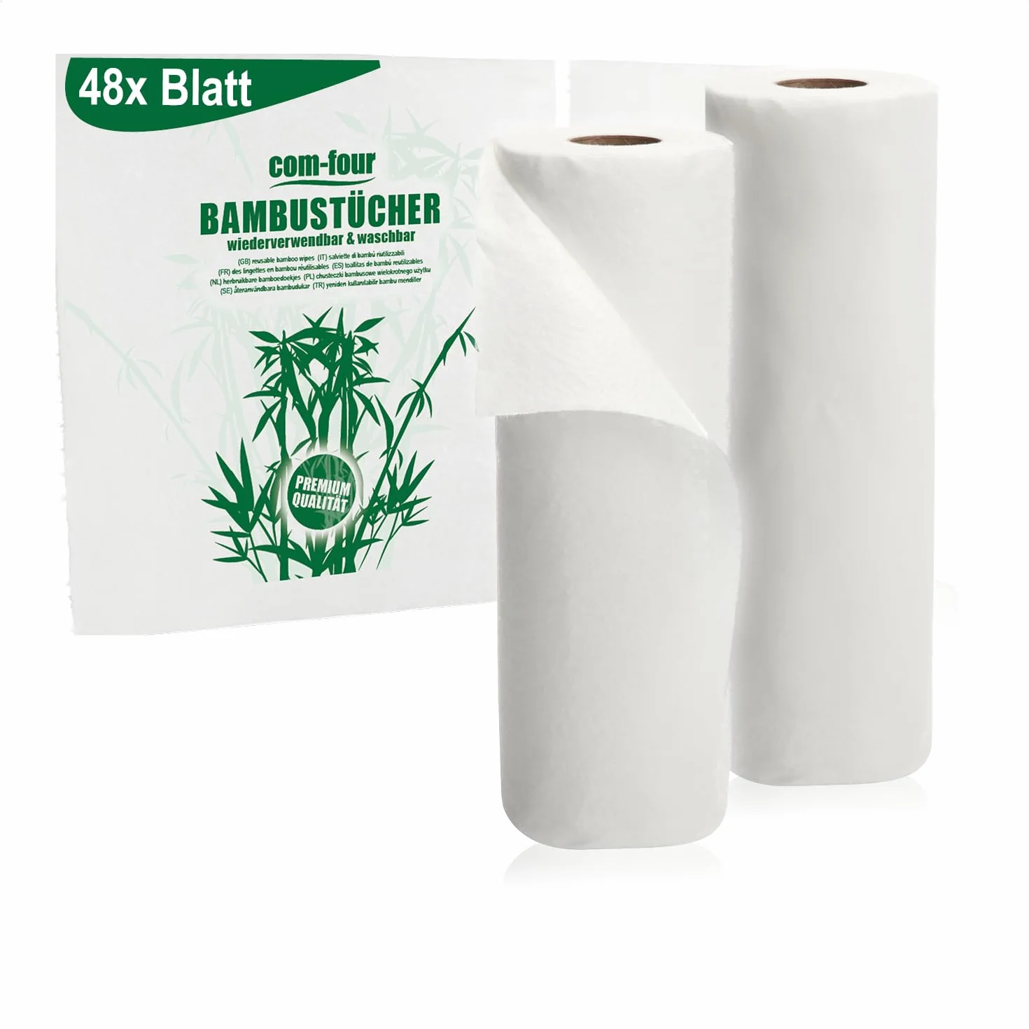 COM-FOUR® podwójne opakowanie rolek kuchennych, 48 arkuszy chlonnych sciereczek uniwersalnych, reczniki domowe wielokrotnego uzytku i nadajace sie do prania (2 rolki po 24 arkusze - biale)