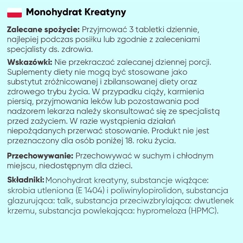 Monohydrat kreatyny 3000 mg 270 wegańskich tabletek suplement diety bez GMO