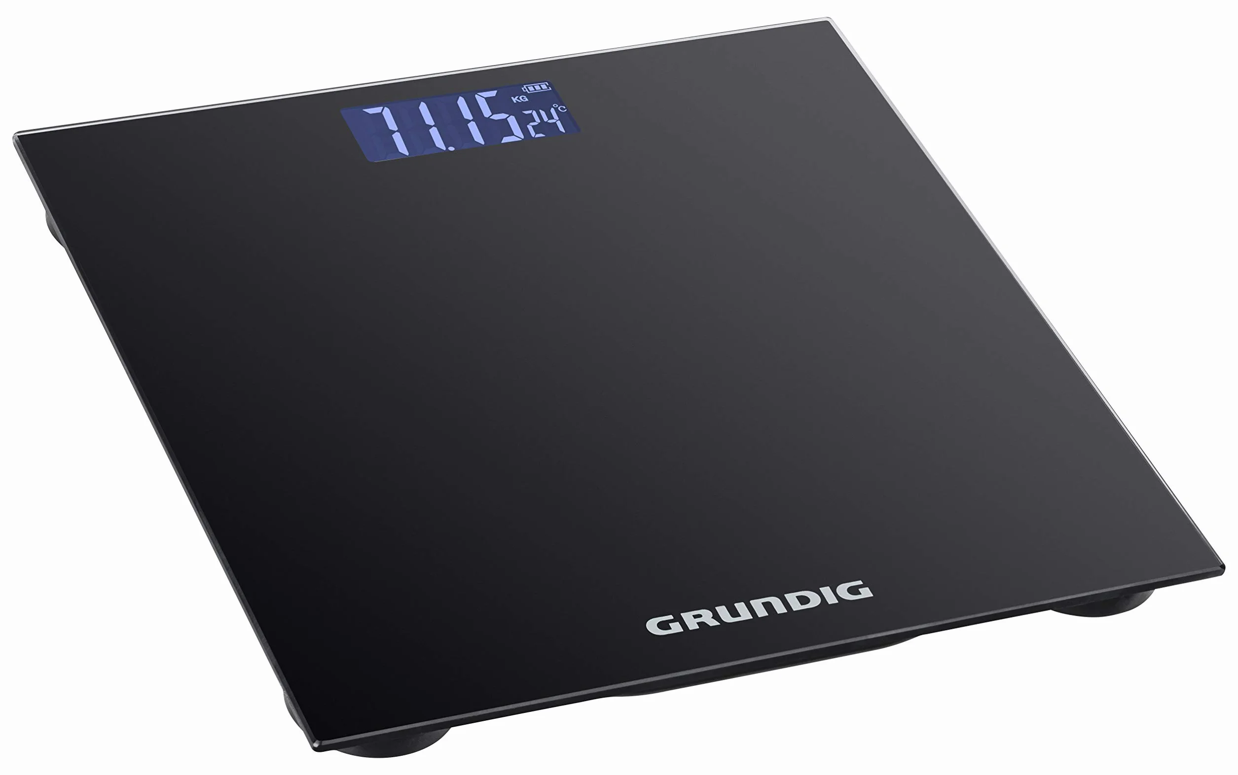 Grundig Cyfrowa waga osobowa 180 kg – waga ciała z podziałką 50 g – waga dla osób z 2 jednostkami miary – duży wyświetlacz z wyświetlaczem temperatury pomieszczenia – czarna
