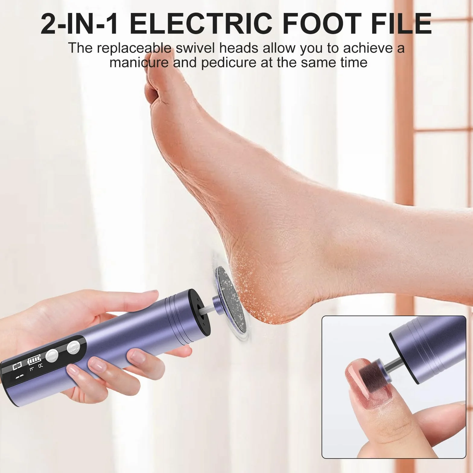 Elektryczny pilnik do stóp 2 w 1, szlifierka do paznokci, narzędzie do pedicure, do suchego i martwego naskórka