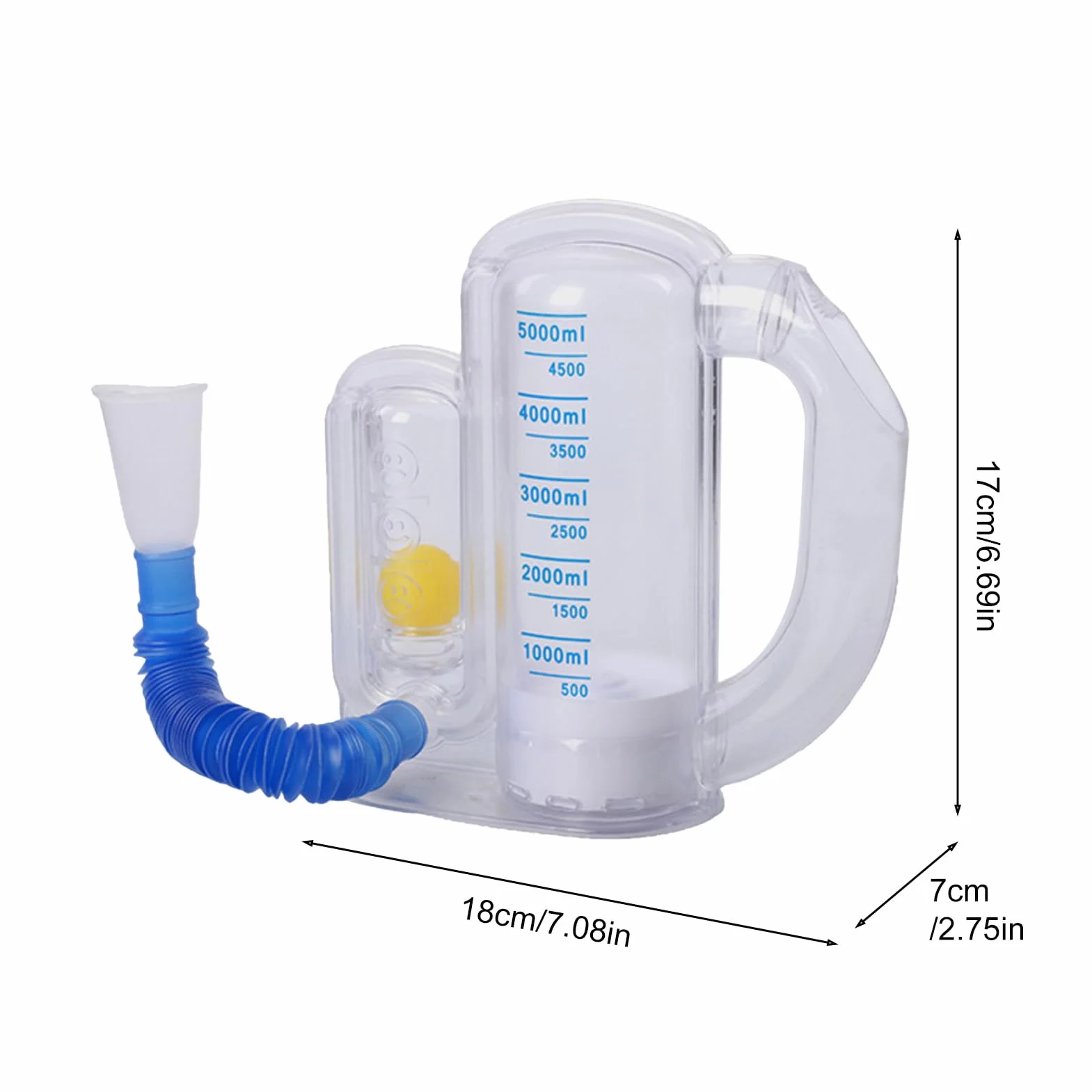 Incentive Spirometer Adult, trener płuc ze wskaźnikiem przepływu powietrza, 5000 ml, trenażer oddychania dla mężczyzn, kobiet, seniorów, przenośny przyrząd do oddechu, domowa rekonwalescencja, 19 x 15