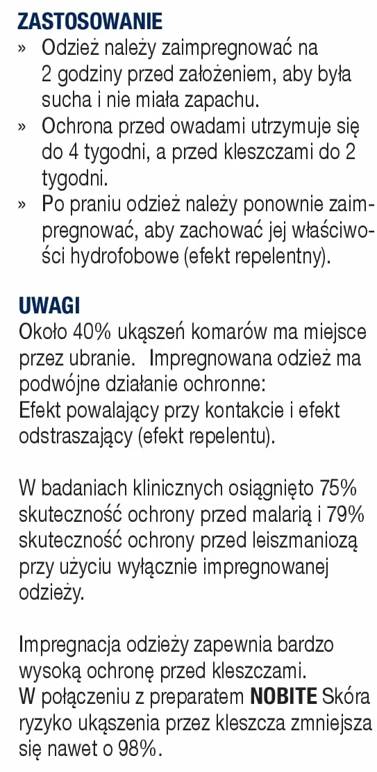 NOBITE Odzież środek do impregnacji tkanin chroniący przed owadami 100 ML