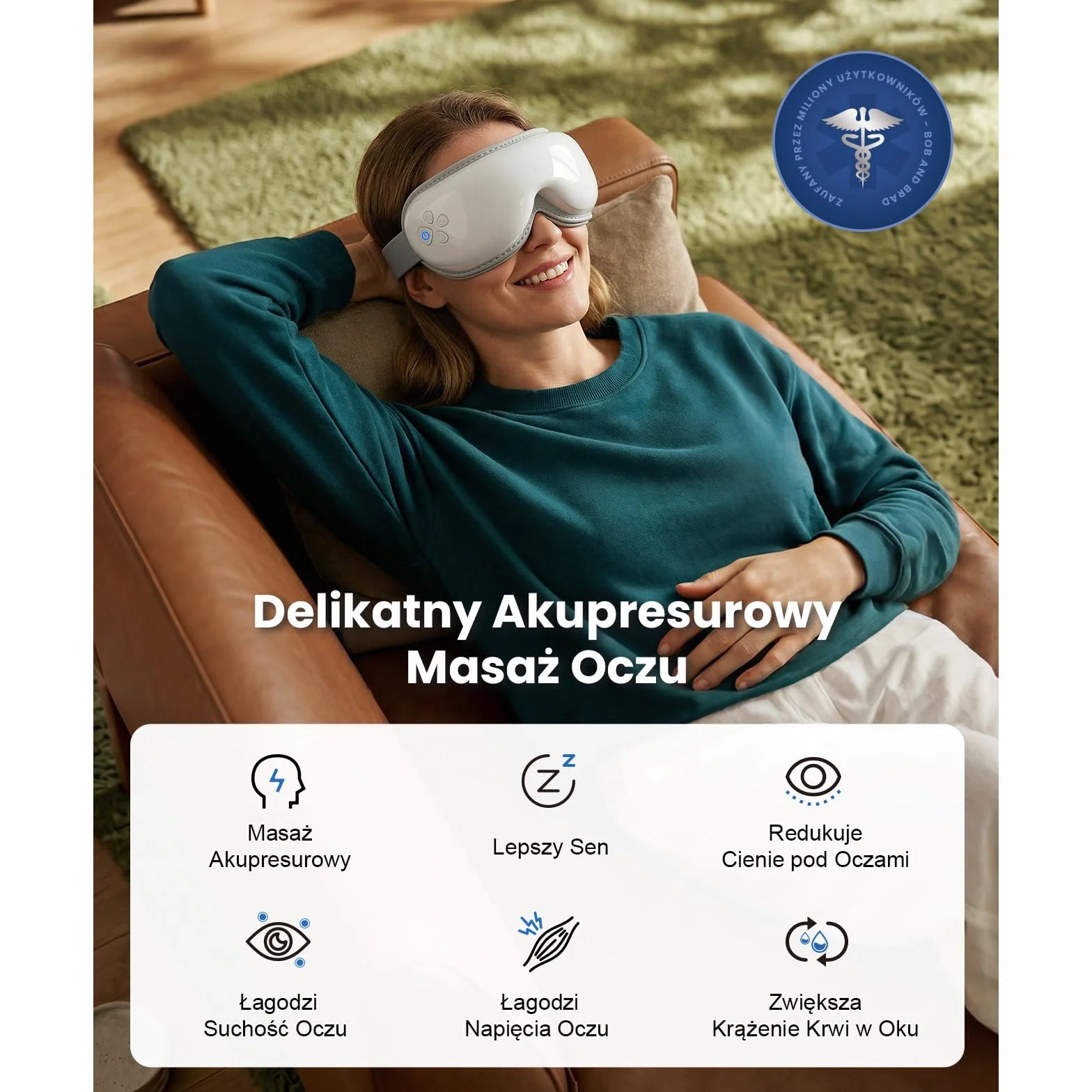 Bob and Brad EyeOasis 3 masażer do oczu z podgrzewaniem i chłodzeniem, kompresją i muzyką, inteligentna maska na oczy