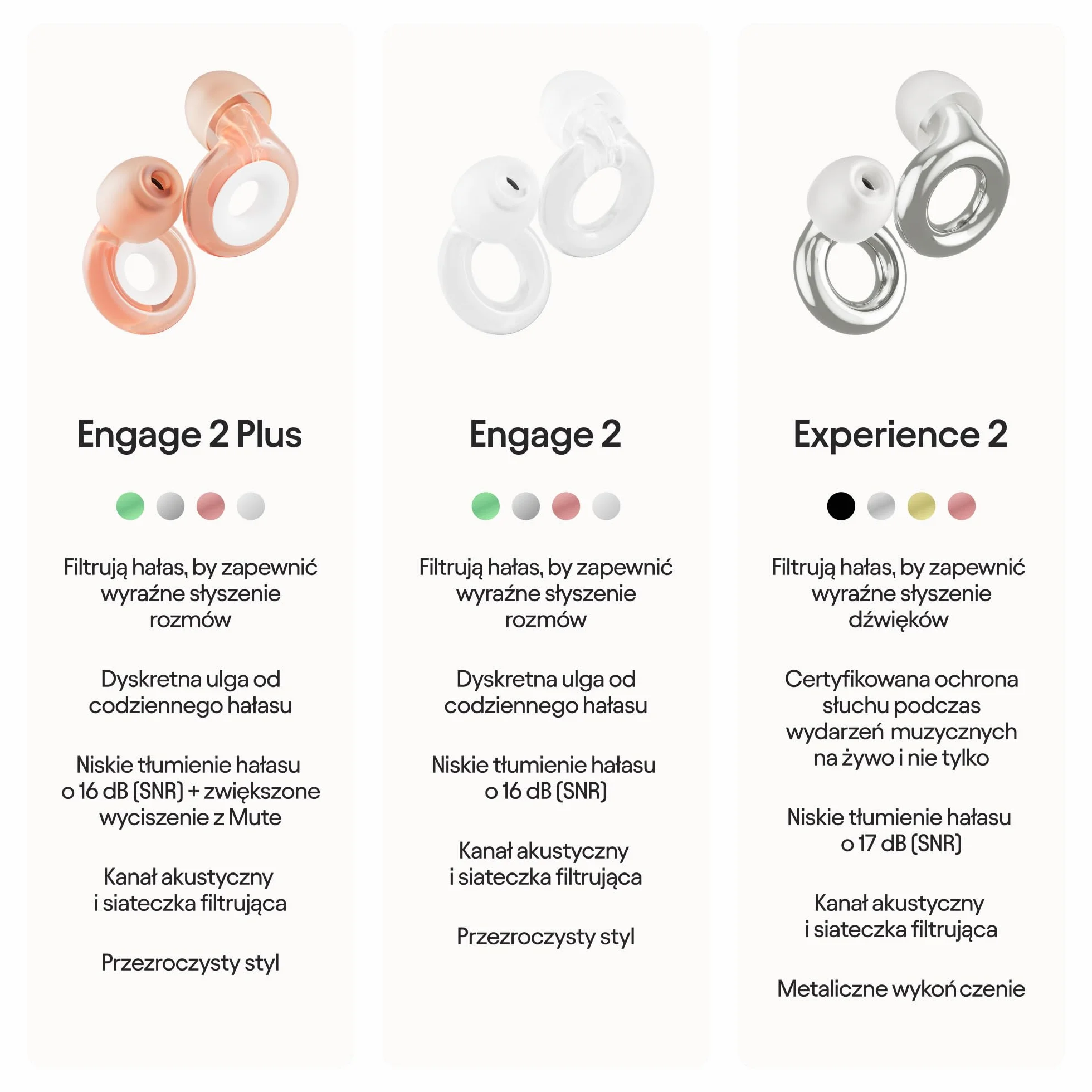 Loop Engage 2 Plus zatyczki do uszu tłumienie 16 dB Mute wyciszenie