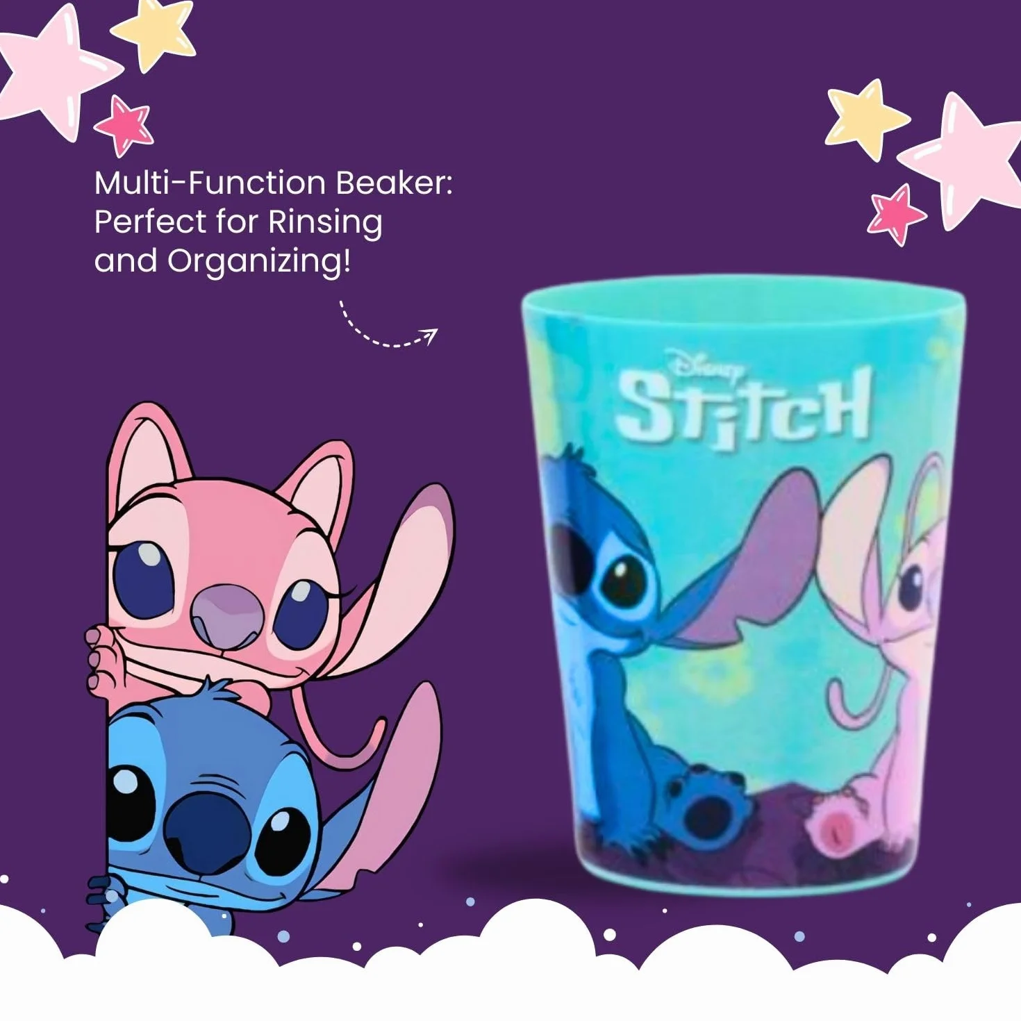 Disney Stitch Zestaw szczoteczek do zębów dla dzieci zawiera szczoteczkę do zębów z nasadką ochronną, przyssawką i miękkim włosiem, pastę do zębów o smaku miętowym i wielofunkcyjną zlewkę dla dzieci