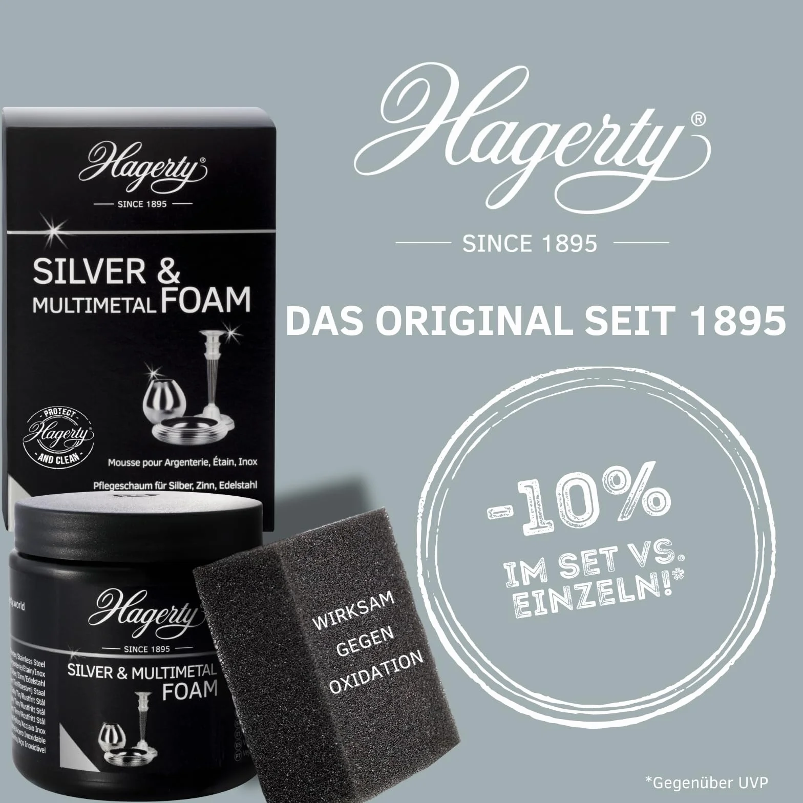 Hagerty 2 x Silver & Multimetal pianka do czyszczenia piany, po 185 g, skuteczna pasta pielęgnacyjna do srebra, metalu, cyny, stali nierdzewnej, chromu, środek czyszczący do odnowionego połysku, w