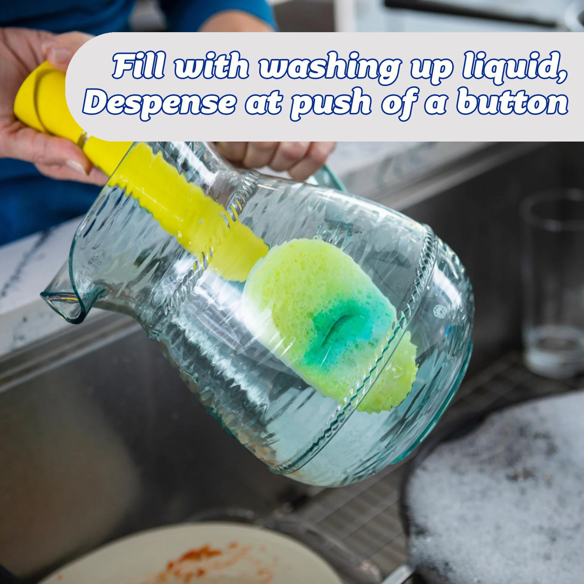 Scrub Daddy Dish Daddy Różdżka do naczyń z głowicami uzupełniającymi, szczotka do dozowania mydła, gąbka zmieniająca teksturę z uchwytem płynu i skrobakiem