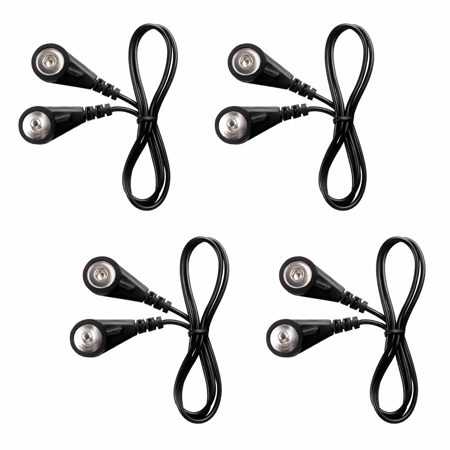 4-częściowy zestaw przewodów przyłączeniowych, kabel połączeniowy do urządzeń kompatybilnych z EMS/TENS, standardowy kabel zatrzaskowy 3,5 mm, czarny 0,5 m (wtyczka 3,5 mm do gniazda)