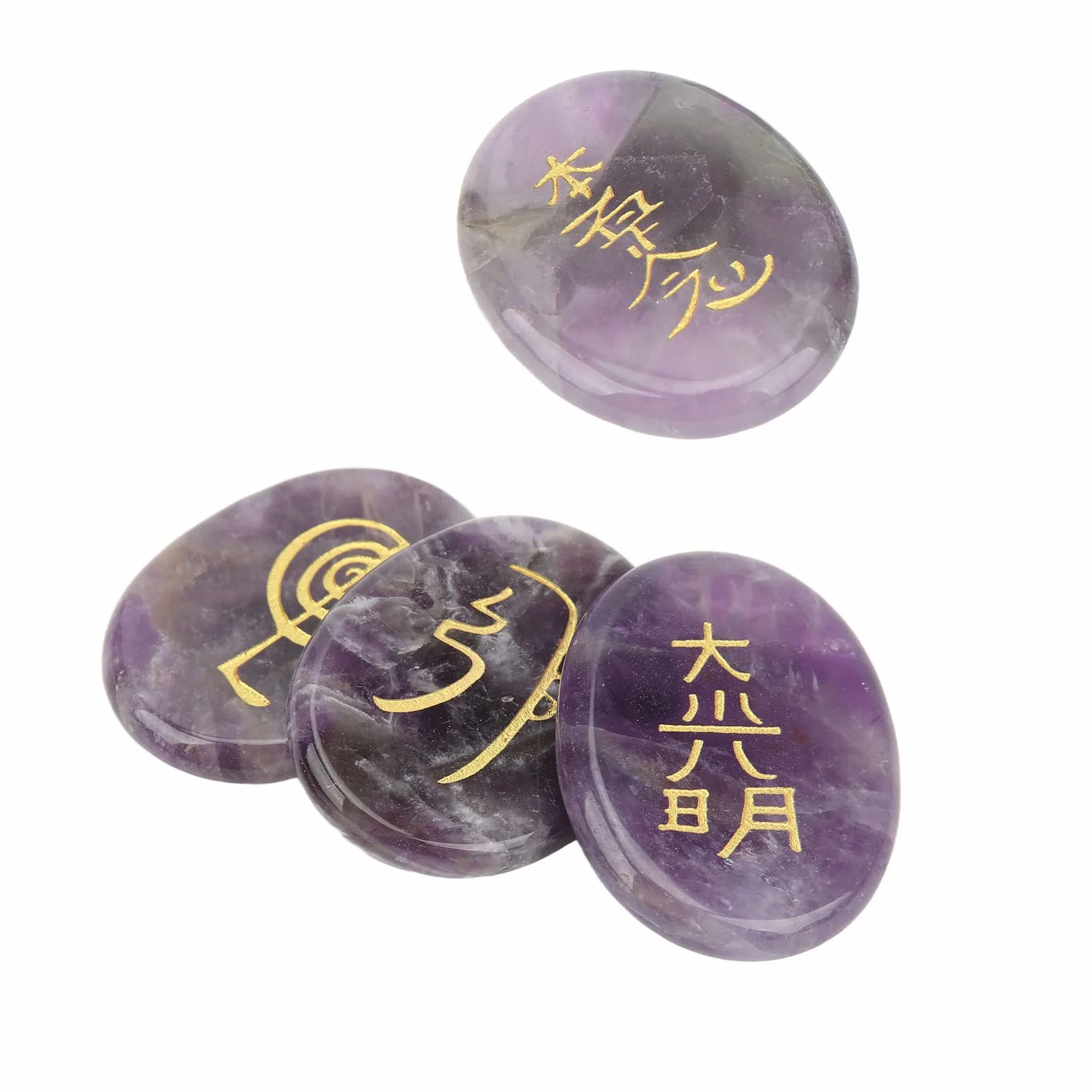 4 sztuki Symbole Reiki Kamień Naturalne kryształy uzdrawiające Reiki Grawerowane symbole Reiki Kamienie Medycyna alternatywna Kryształy lecznicze (ametyst)