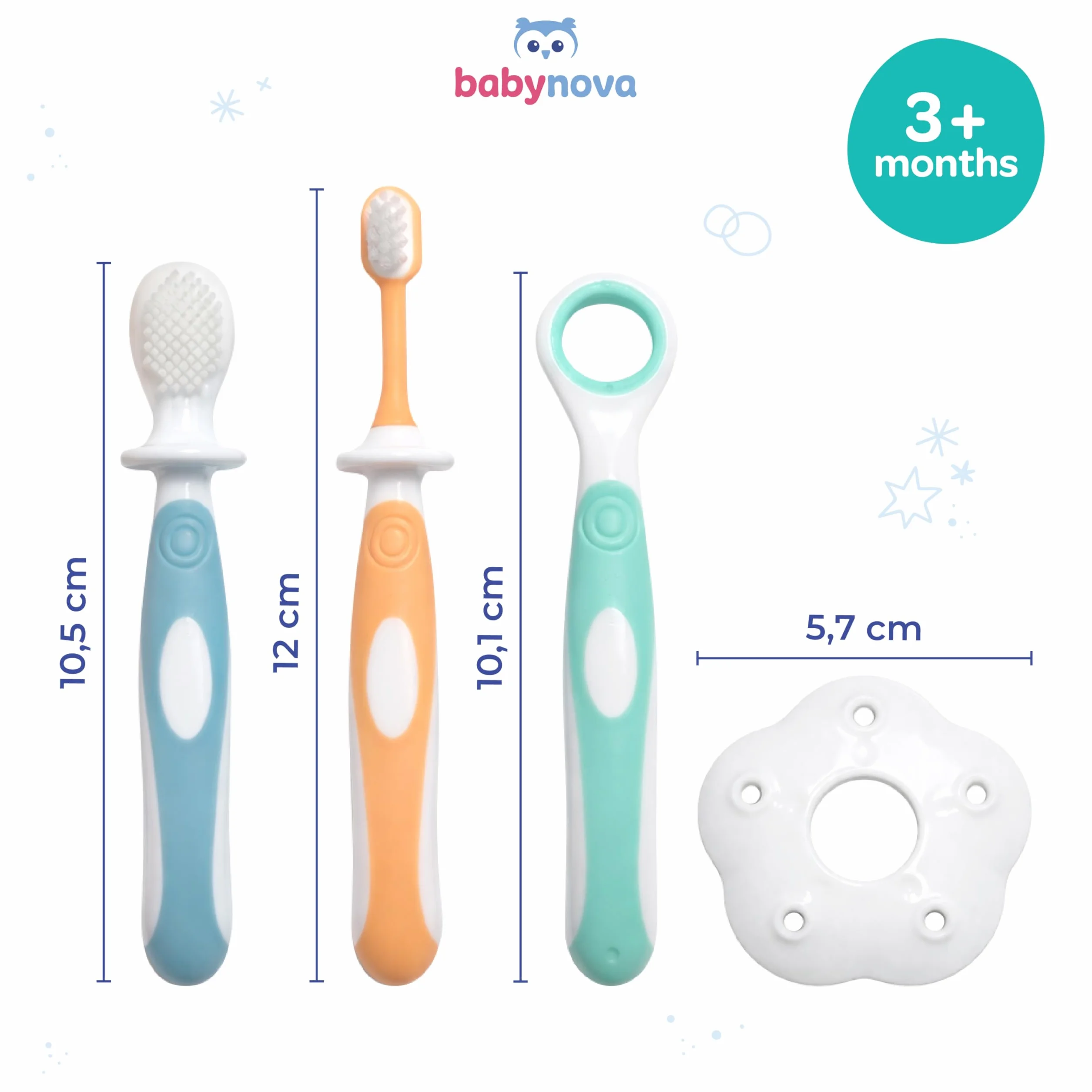 babynova Zestaw Startowy do Pielęgnacji Zębów Szczoteczki dla Niemowląt od 6 Miesiąca Treningowa z Pierścieniem Ochronnym