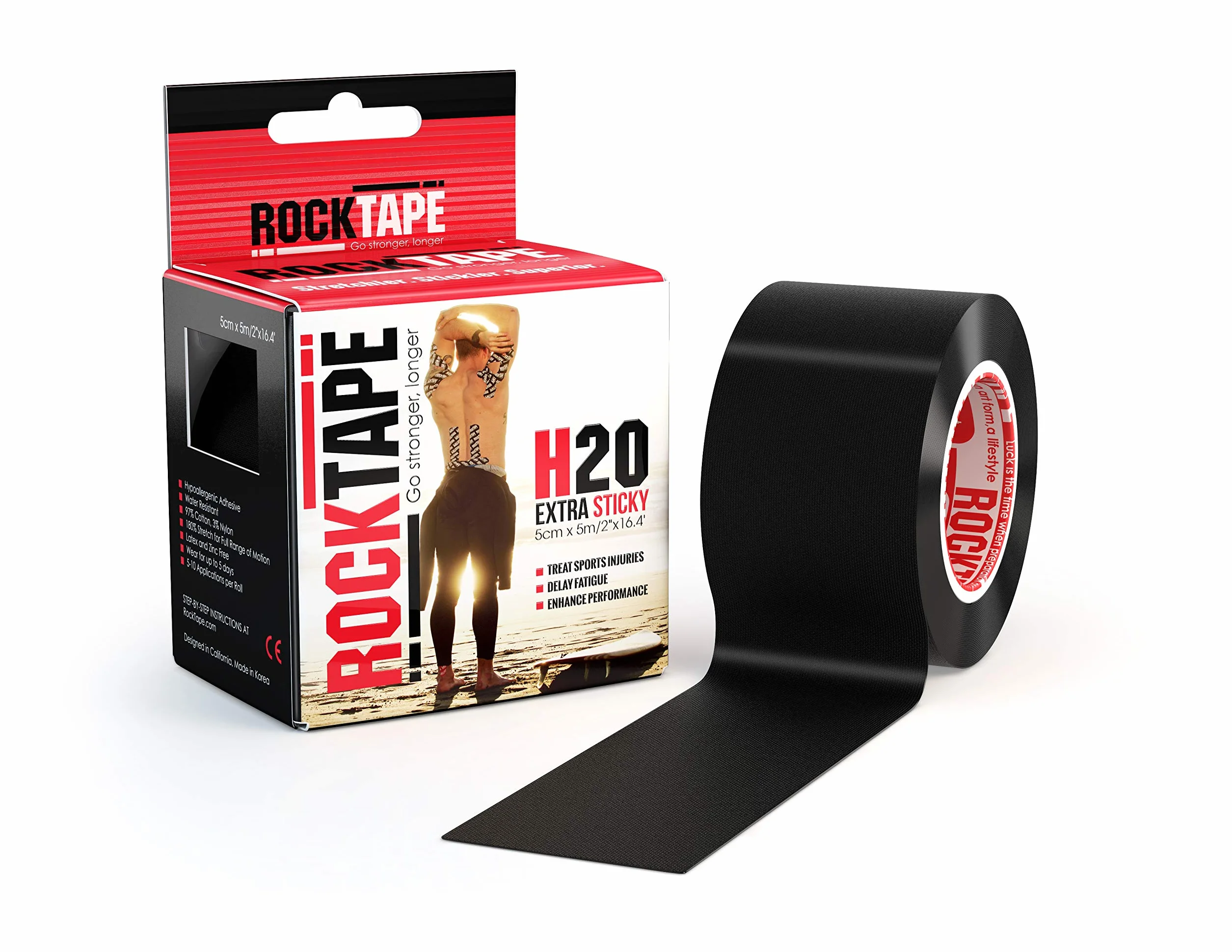 RockTape - H2O Odporna taśma kinezjologiczna (5cm x 5m) - Czarny