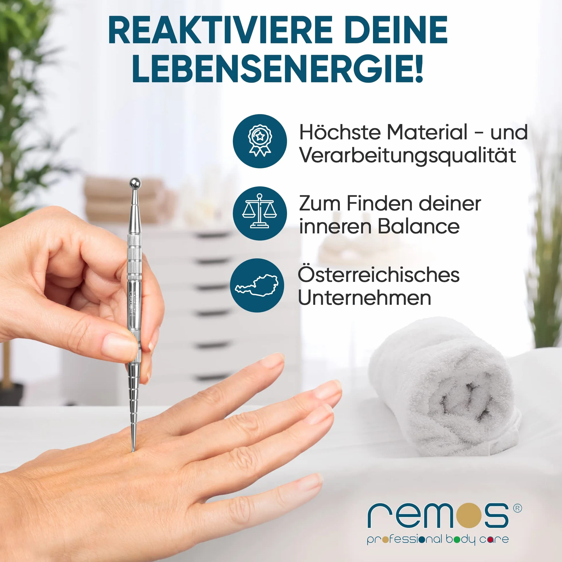 Remos sztyft do akupresury i meridianów, stal szlachetna, długość 13 cm, średnica kulki: 2,5 / 6 mm KugelØ 2.5/6.0 mm stal szlachetna