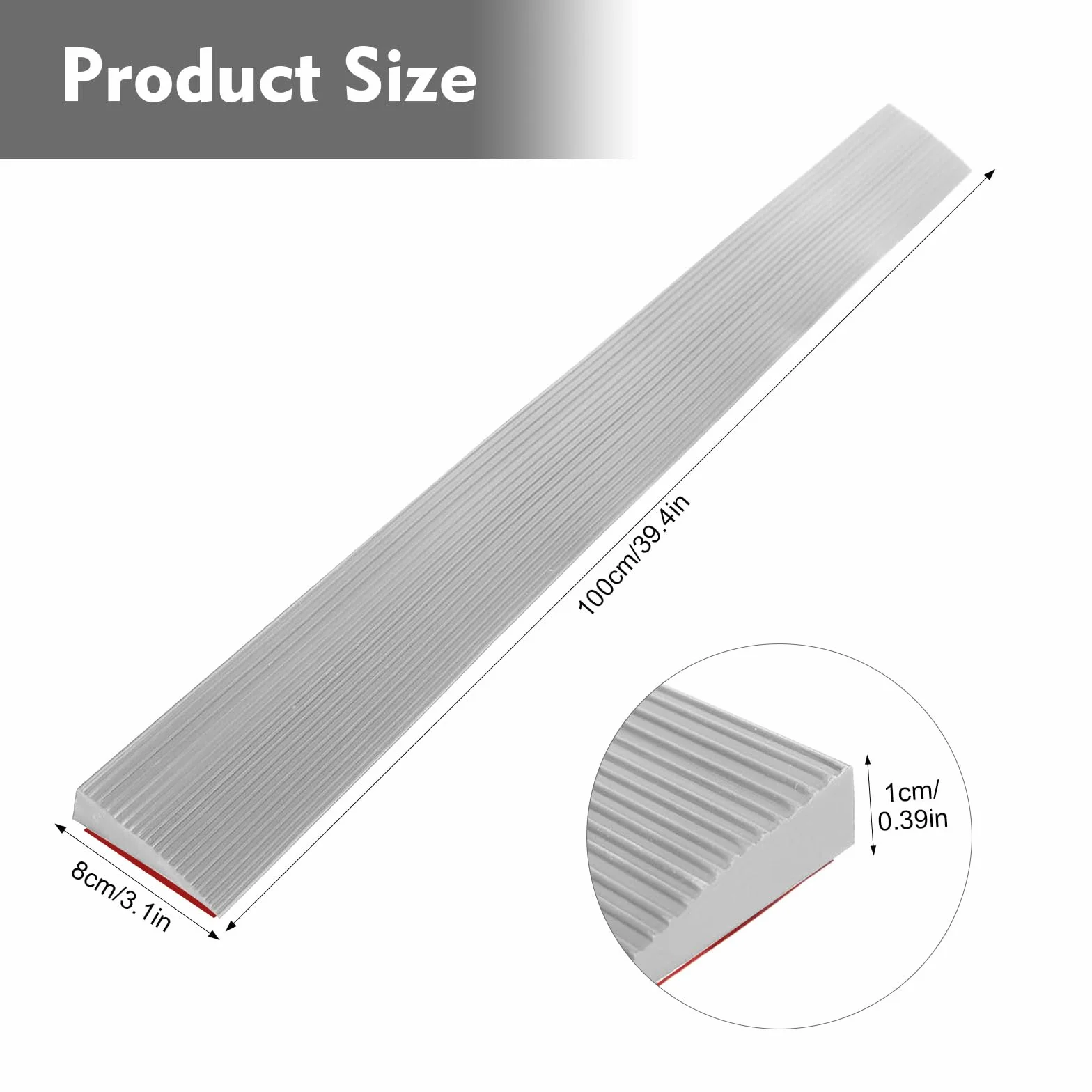Rampa progowa samoprzylepna 100 cm x 8 cm x 1 cm dla wózków inwalidzkich szara