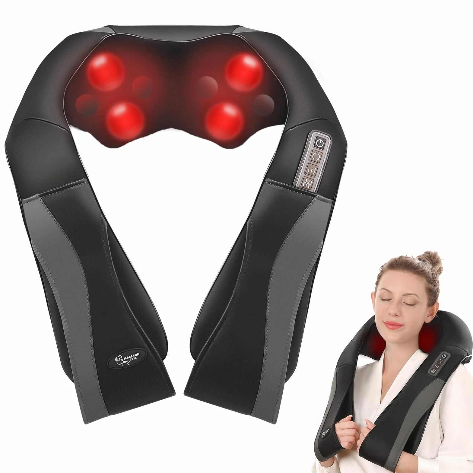 Elektryczny masażer karku z funkcją ogrzewania, elektryczny masażer ramion shiatsu do masażu pleców, nóg, stóp, domu i biura
